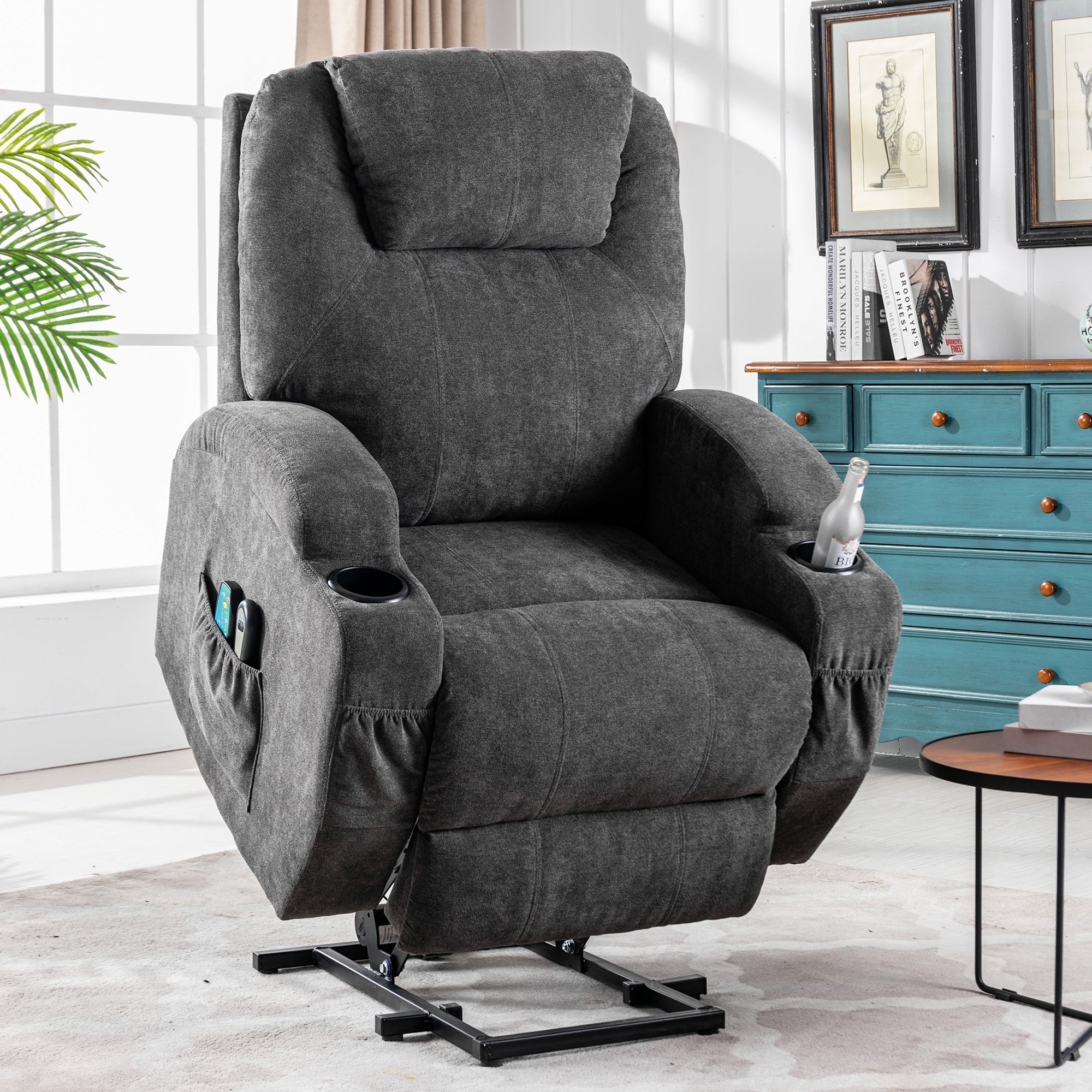 Power Lift Recliner Chair, Electric with Heat and Massage, Fabric