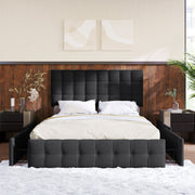 Upholstered Bed with 4 Drawers, Adjustable Headboard, 140x200cm, Black Linen
