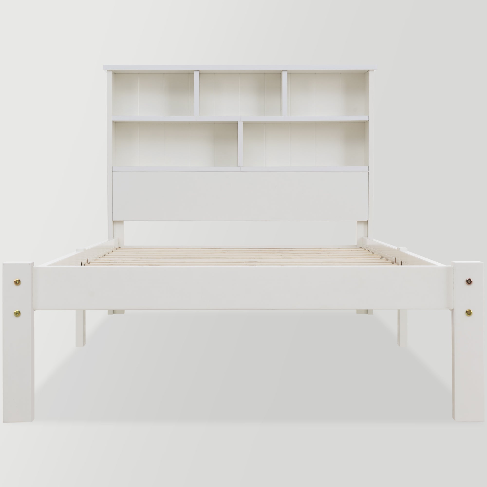Solid Wood Single Bed with Drawers & Slatted Frame, Bookcase, White