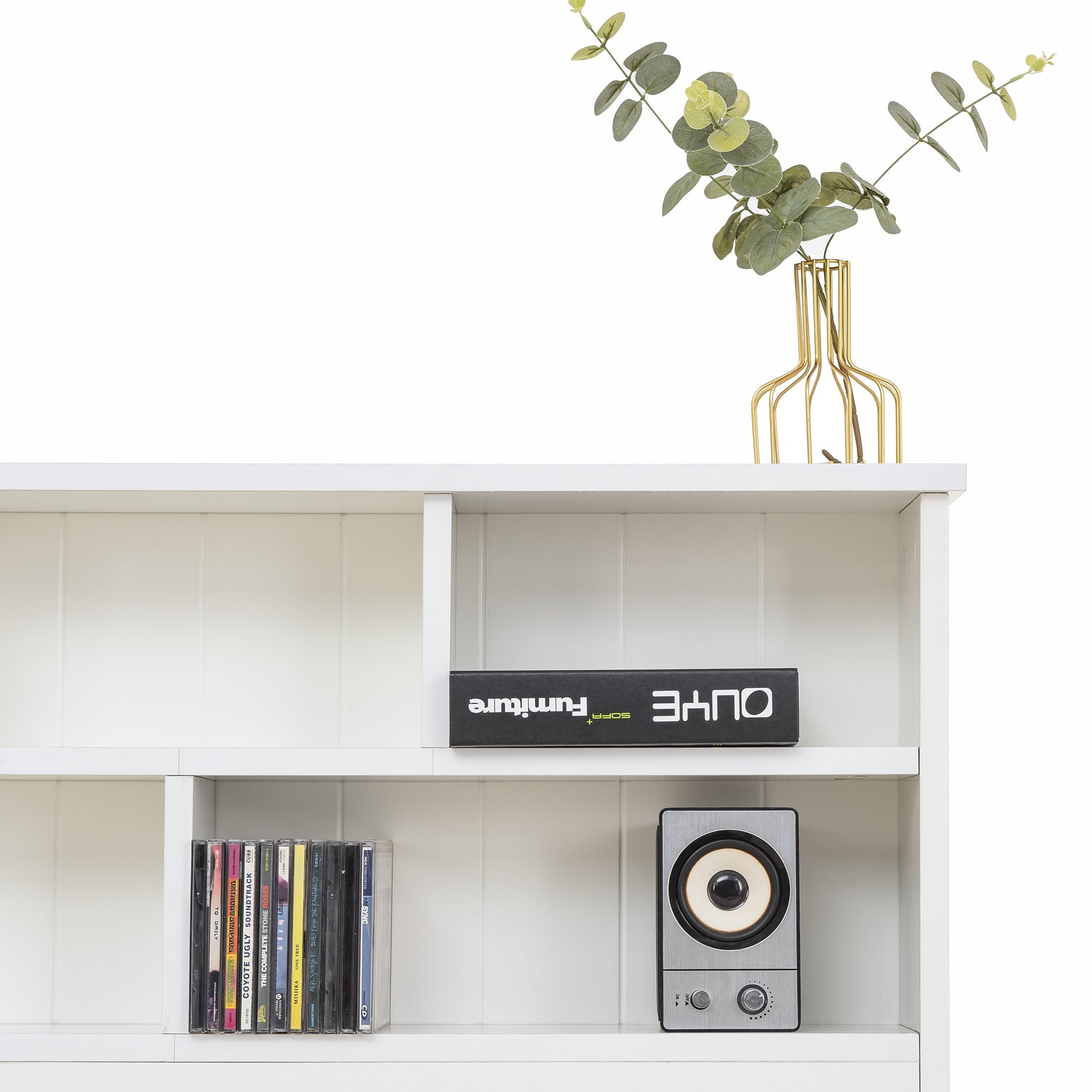 Bed with Shelves and Underbed Drawer, 4ft6 Double (135 x 190 cm) White Wooden Storage Bed