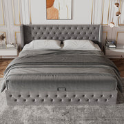 Upholstered Bed with Ear-Shaped Headboard and Hydraulic Storage, 140x200cm, Grey Flannel