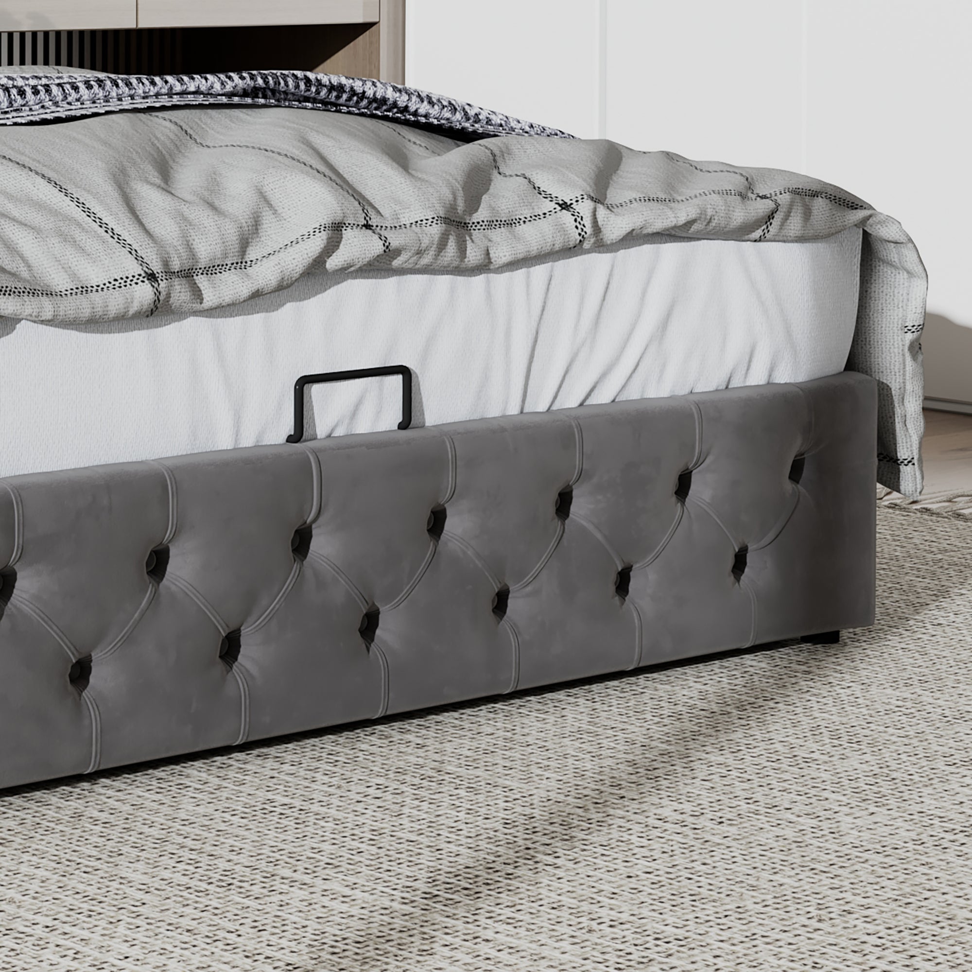 Upholstered Bed with Ear-Shaped Headboard and Hydraulic Storage, 140x200cm, Grey Flannel
