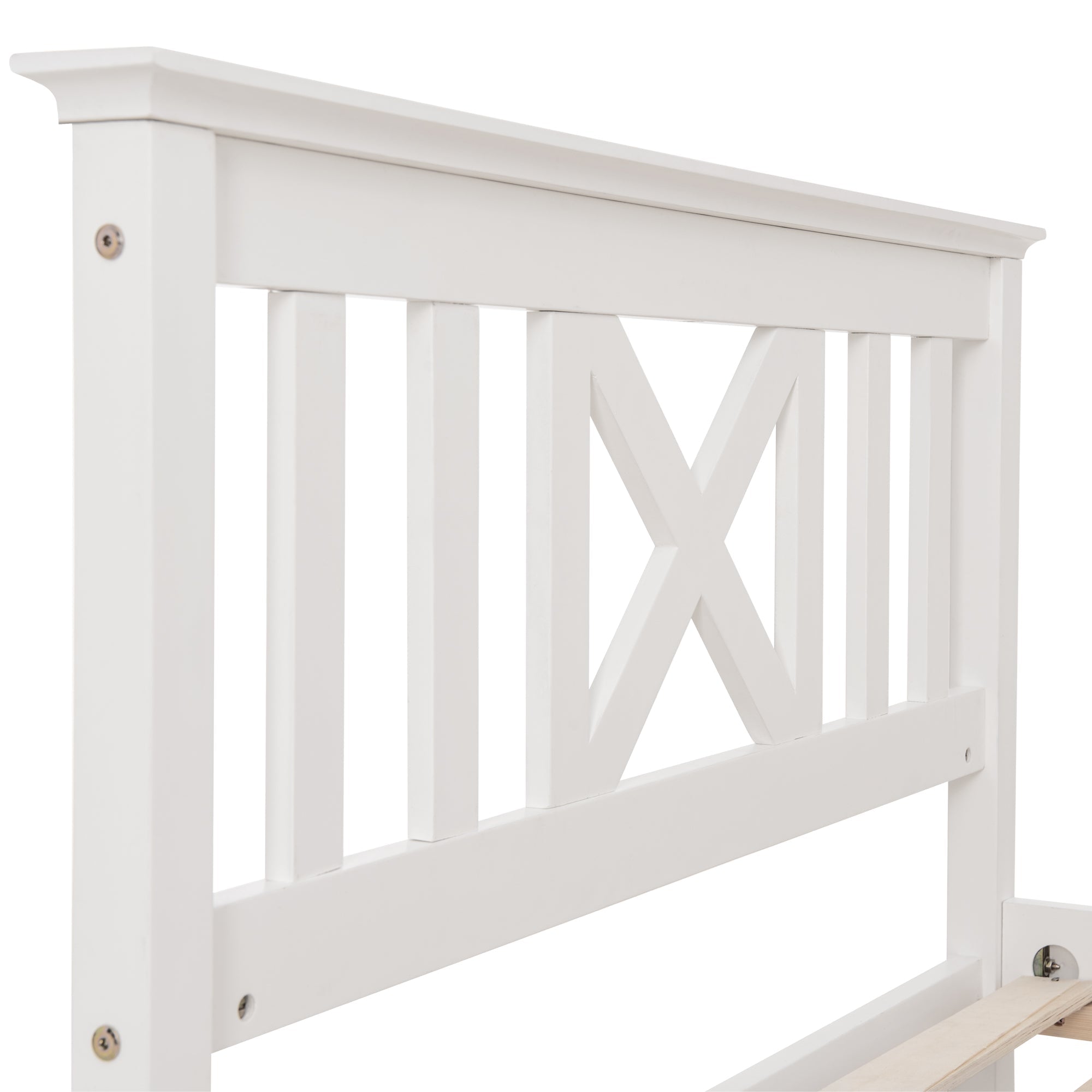 Wooden Bed Single, Bed Frame with Slatted Frame and Headboard, 90 x 200 cm, Solid Pine White
