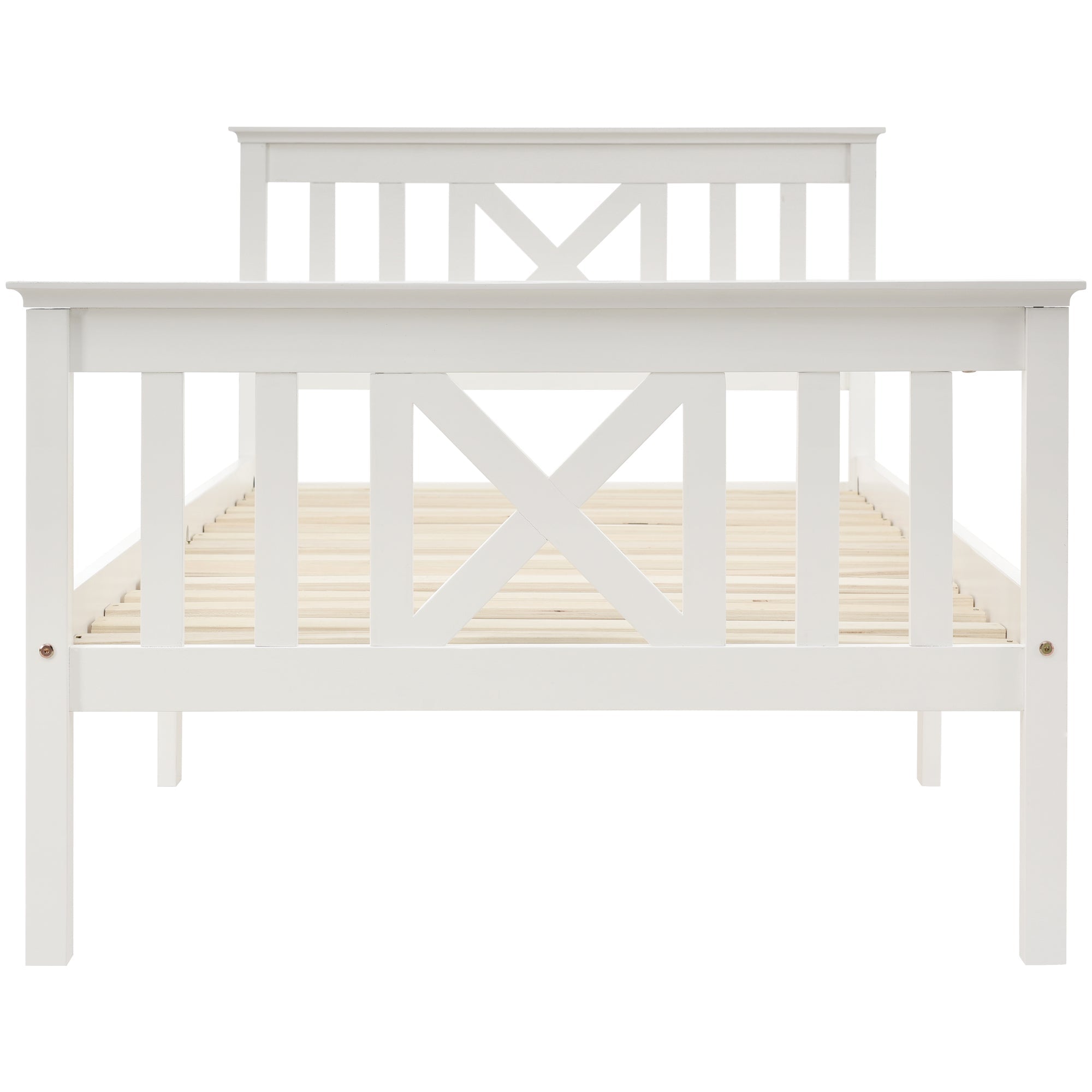 Wooden Bed Single, Bed Frame with Slatted Frame and Headboard, 90 x 200 cm, Solid Pine White