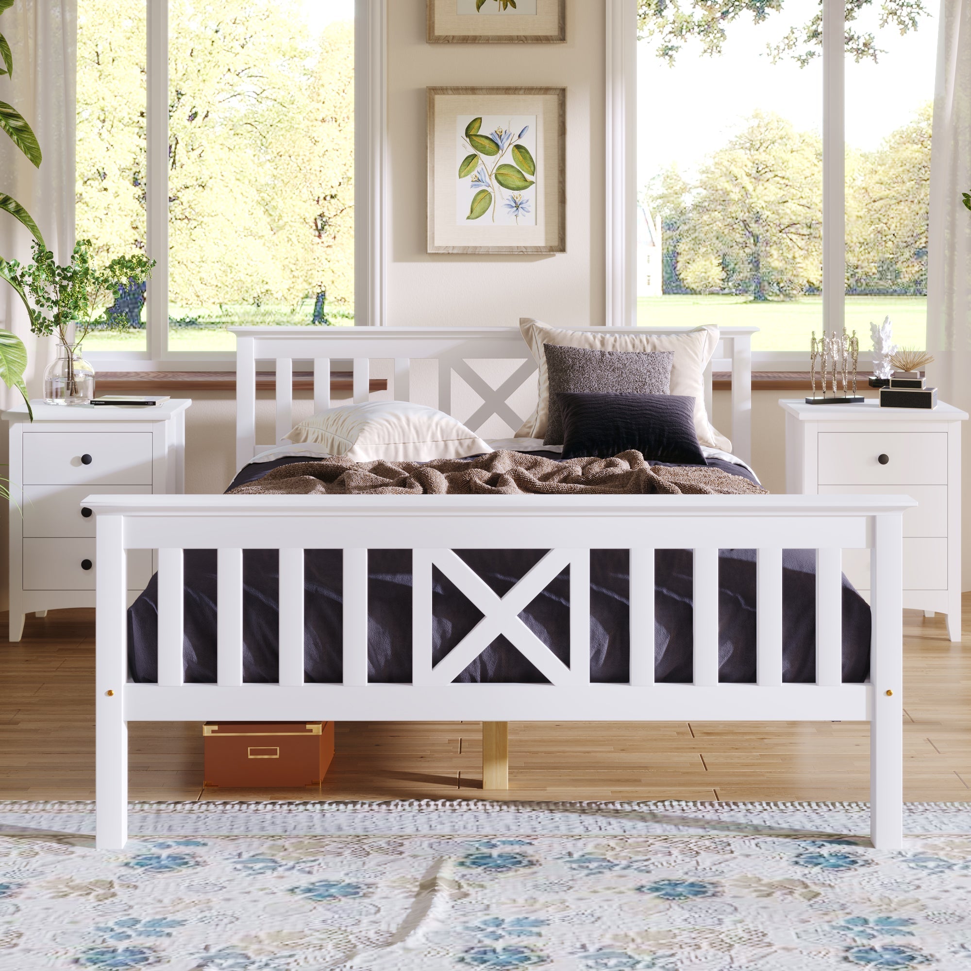 Wooden Bed Double Bed, 140 x 200 cm, Solid Pine, White