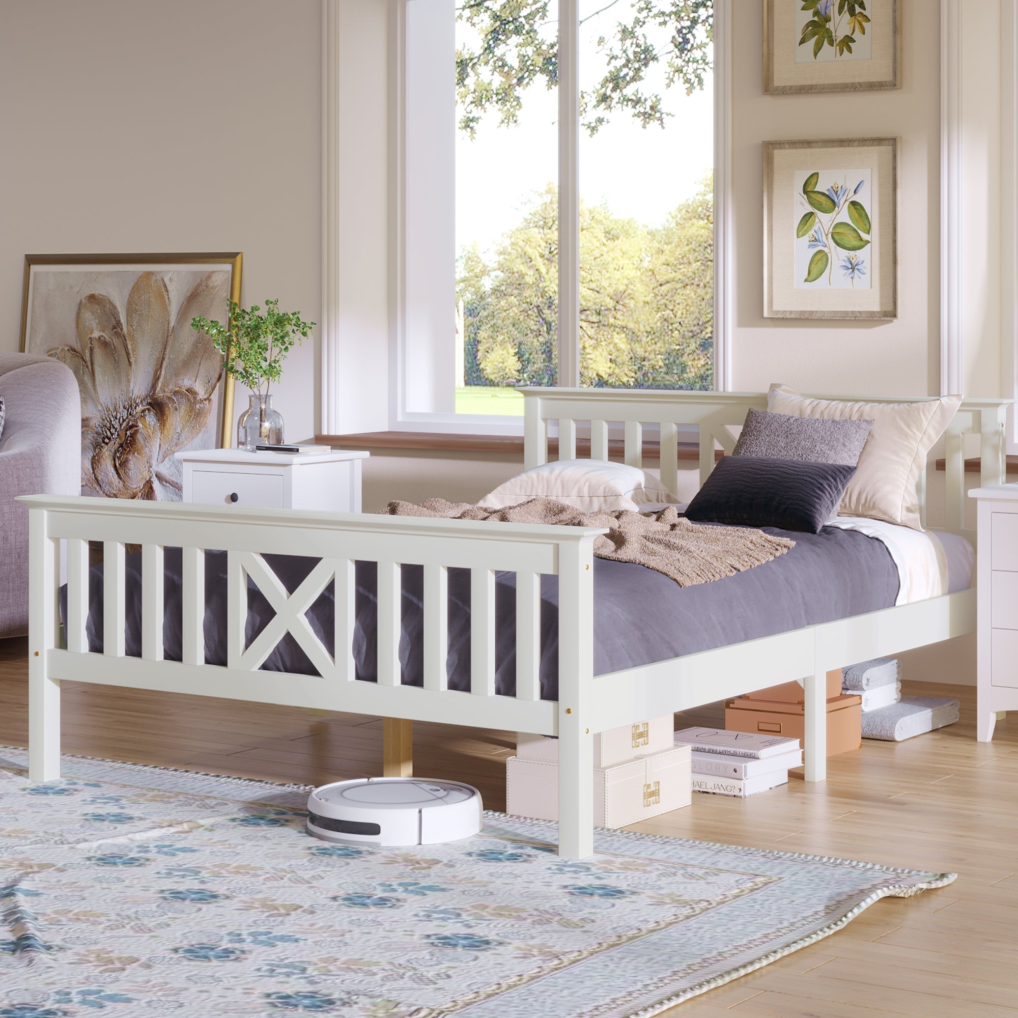 Wooden Bed Double Bed, 140 x 200 cm, Solid Pine, White