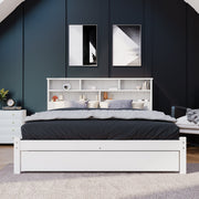 Bed with Shelves and Underbed Drawer, 4ft6 Double (135 x 190 cm) White Wooden Storage Bed