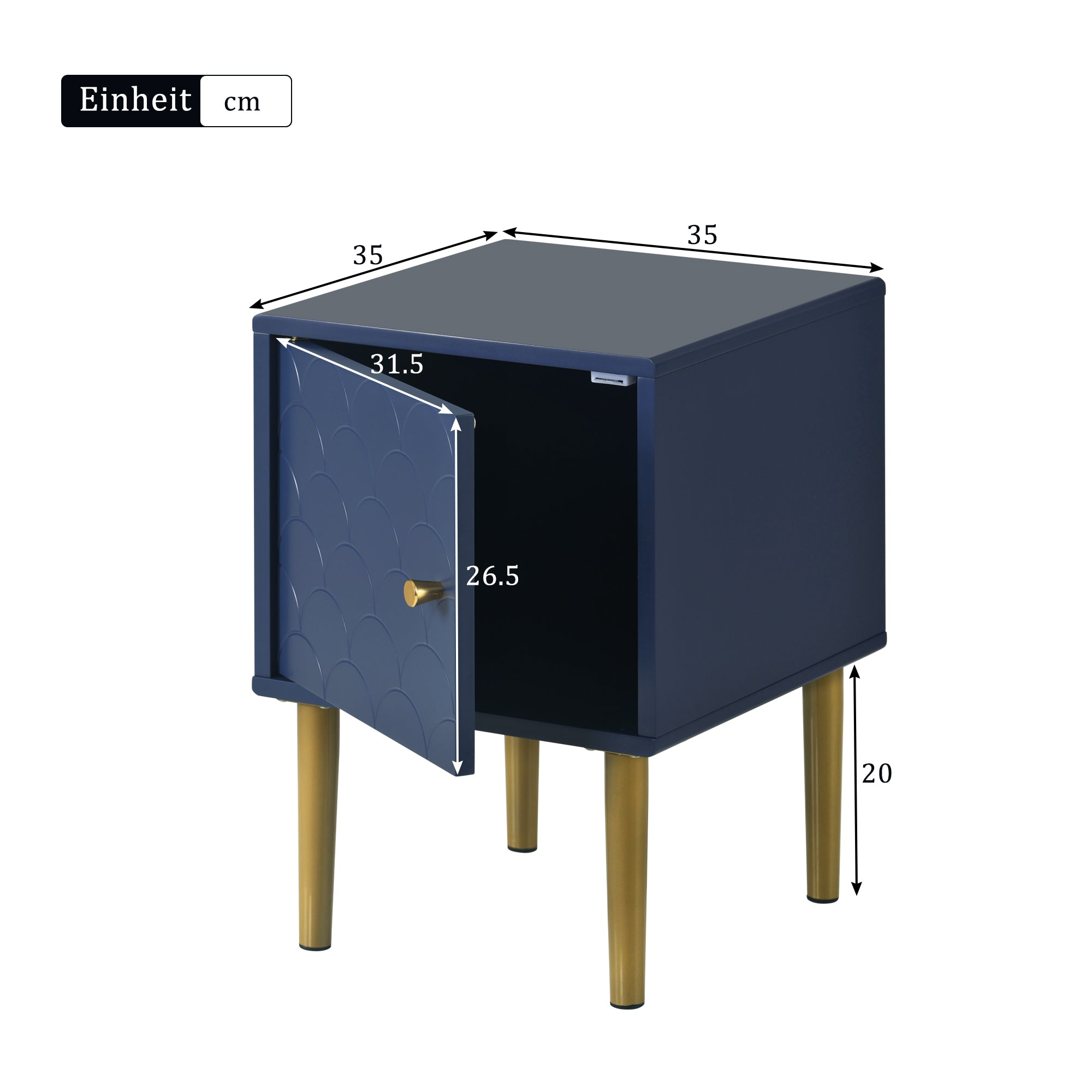 set of 2 bedside tables, nightstand side table, sofa table, h50/w35/d35 cm, navy blue