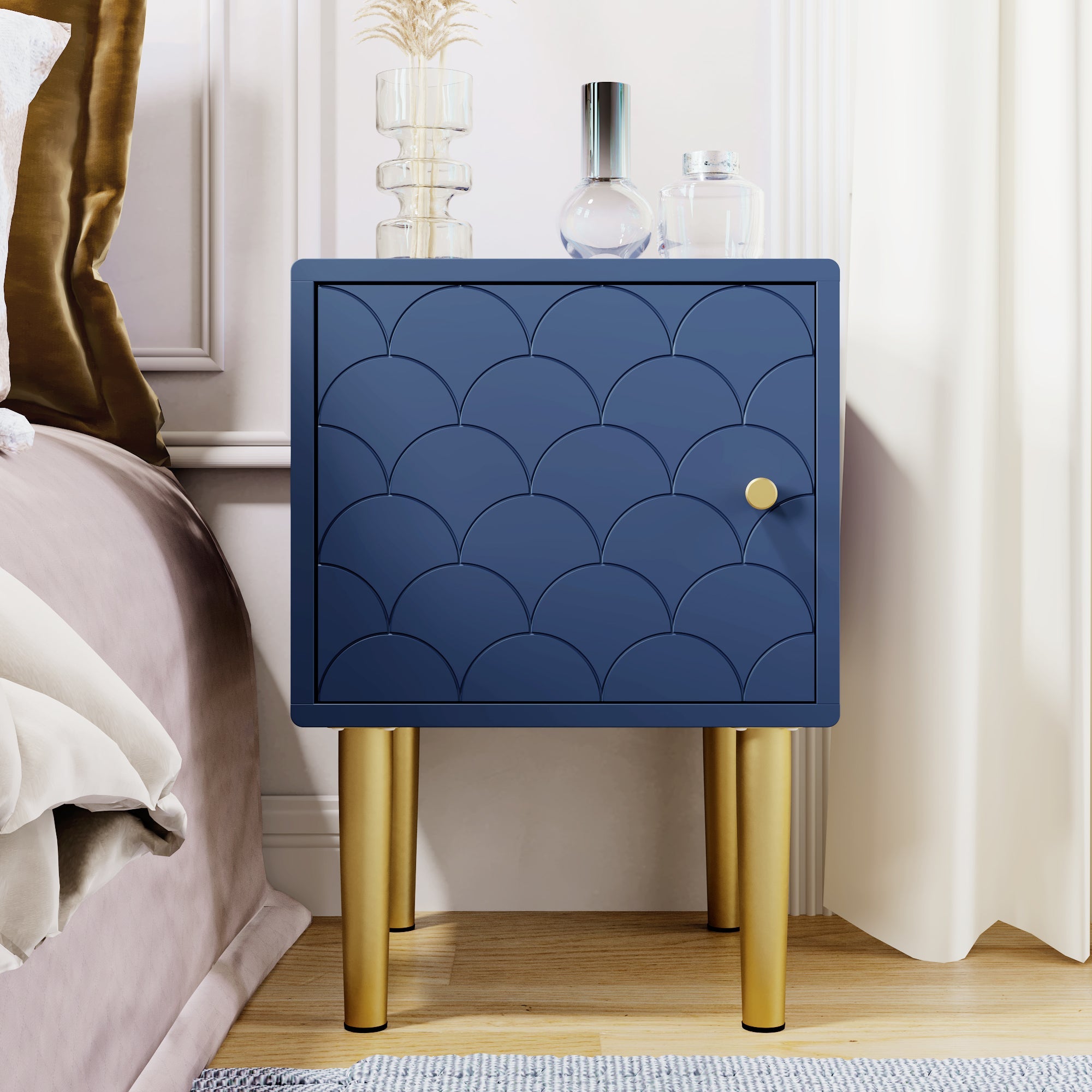 Bedside Table, Nightstand, Side Table, Sofa Table for Bedroom, Navy Blue