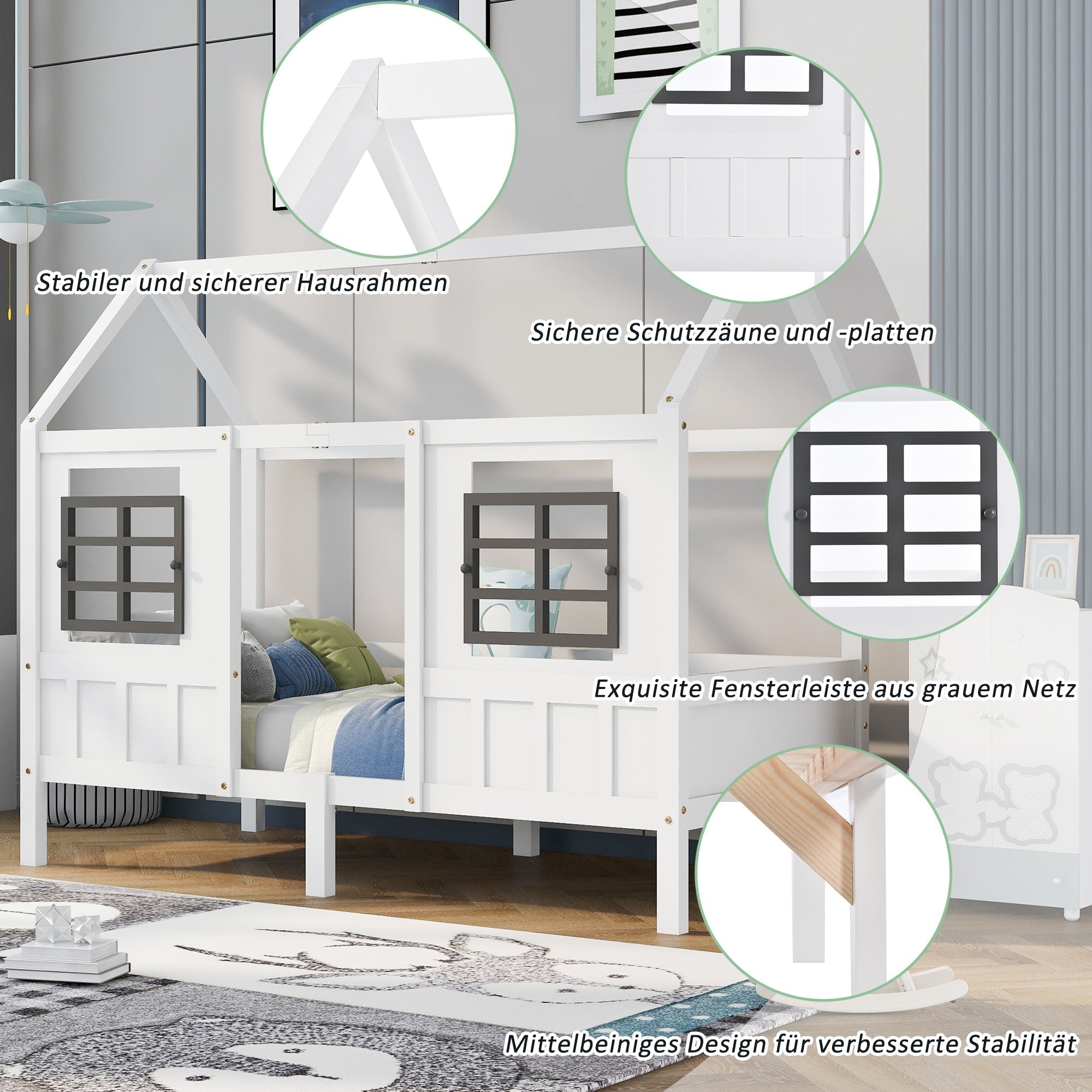 House Bed, 2 Drawers Single Daybed Children's, Pine/MDF White (200x90cm)
