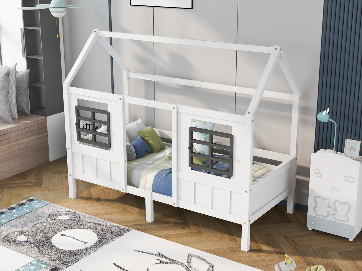 House Bed, 2 Drawers Single Daybed Children's, Pine/MDF White (200x90cm)
