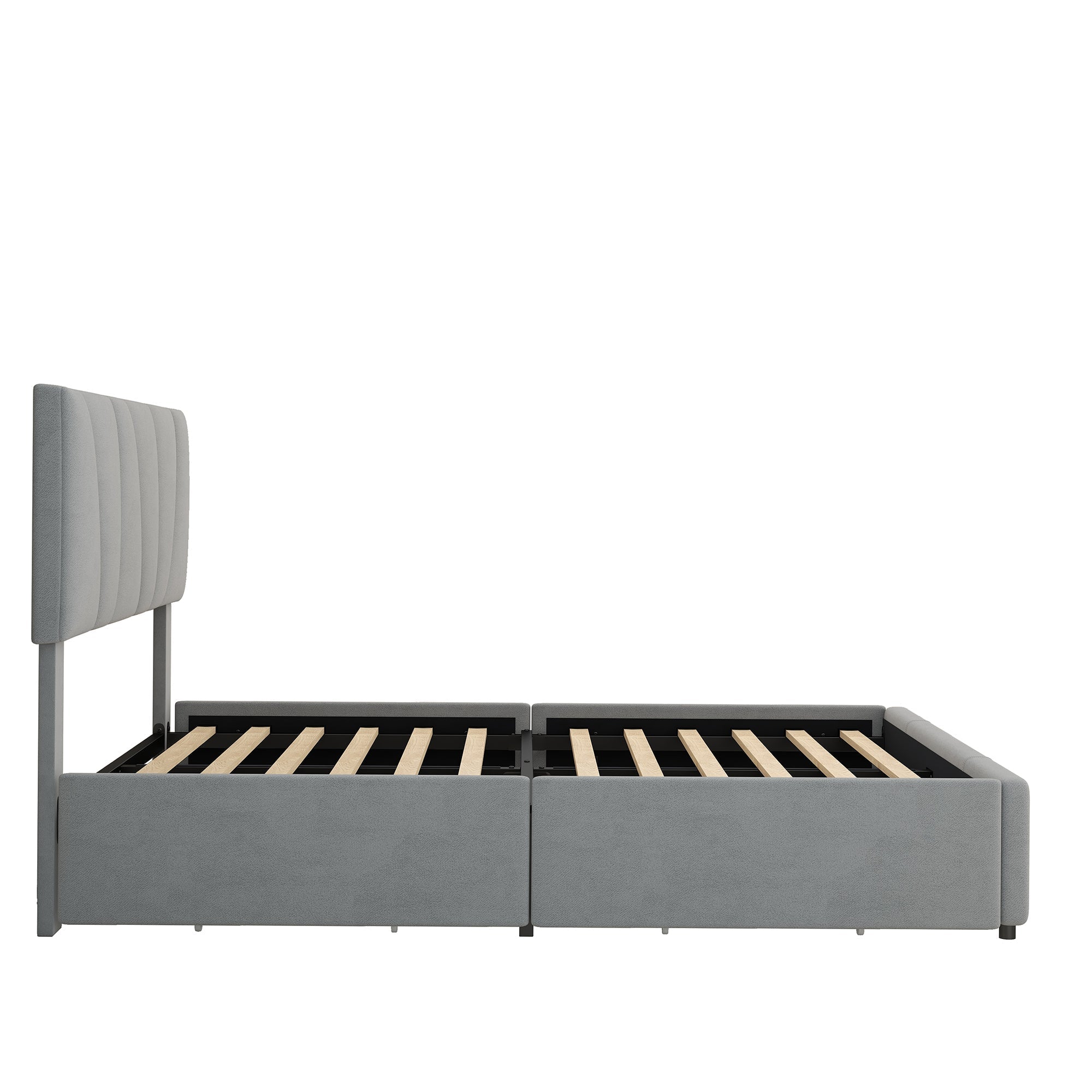Upholstered Platform Bed Double Size 140x200cm 4 Drawers Adjustable Headboard Grey