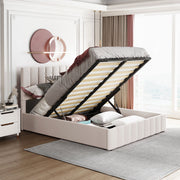 Upholstered Bed 140x200, Hydraulic Storage, Adjustable Headboard, Velvet Cream White