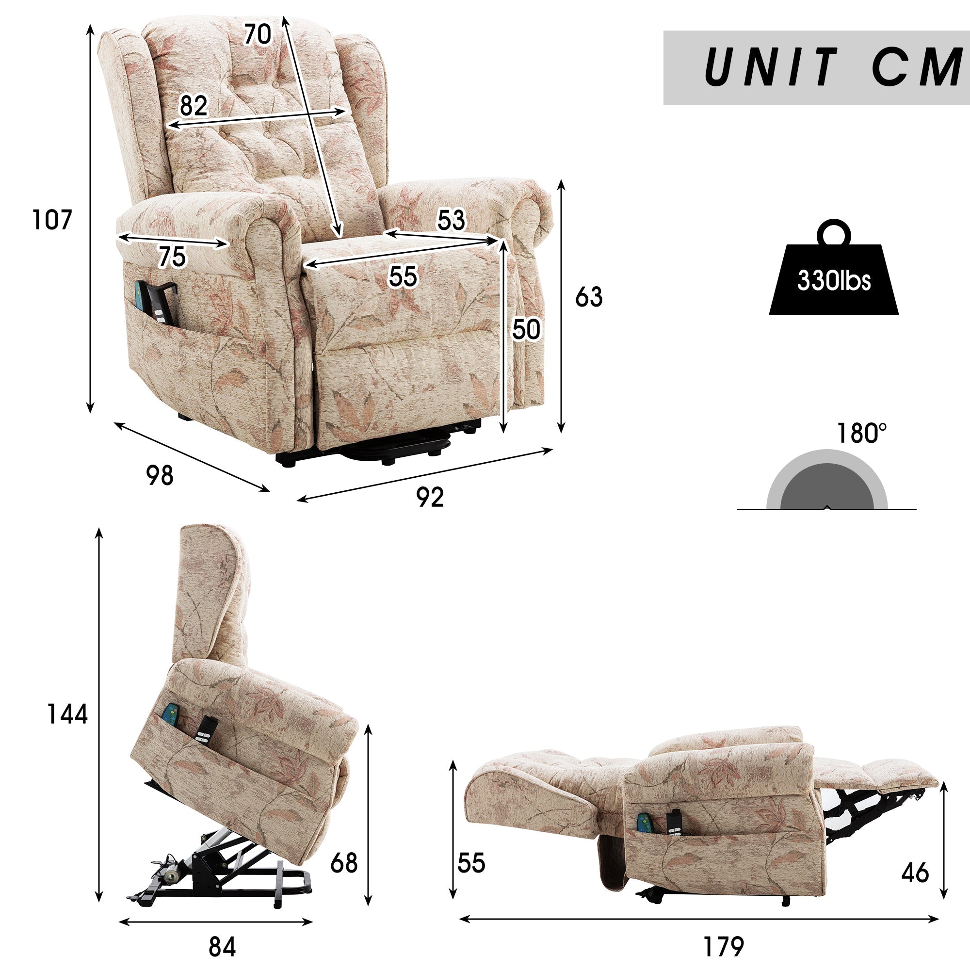 Dual Motor Lift Chair Recliner, Electric Power, Heat Massage, for Elderly, Sofa