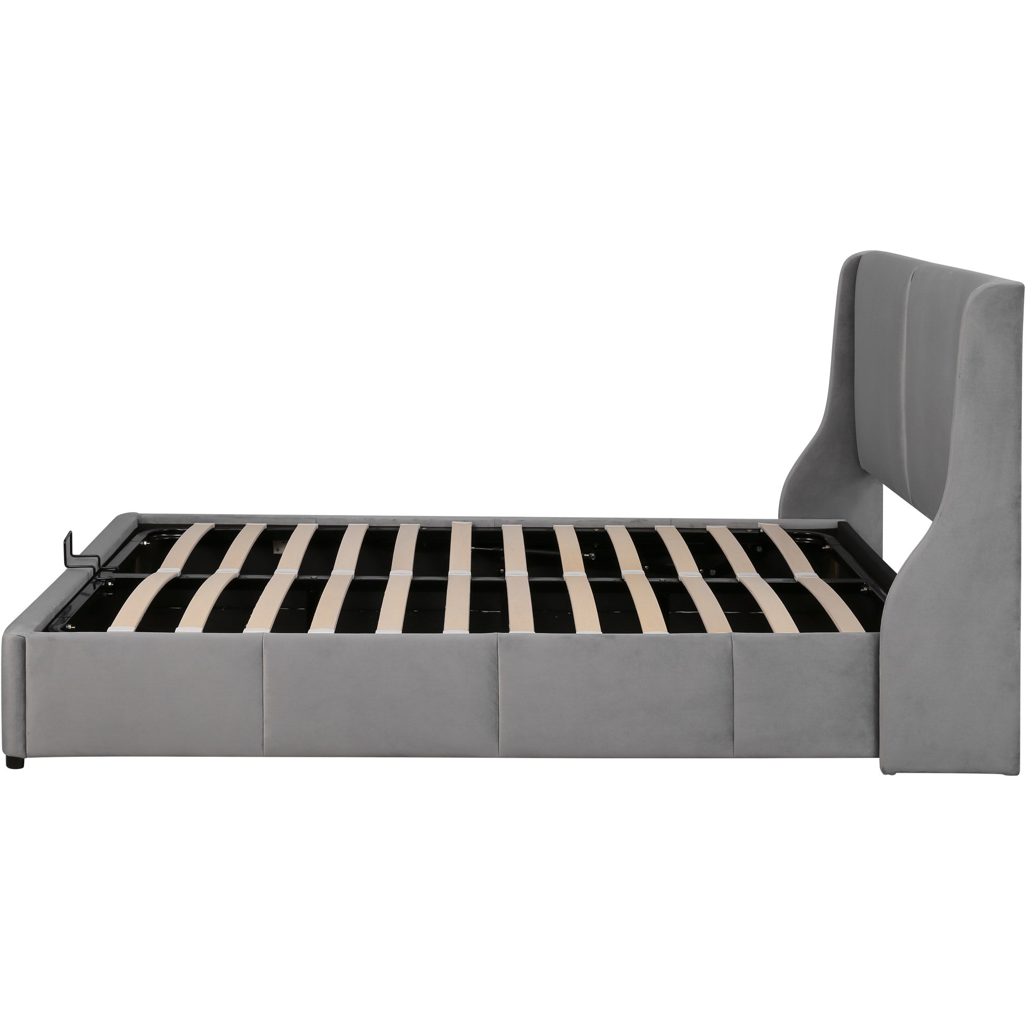 Lit rembourré Double 140x190cm Hydraulique Tête de lit Oreille Gris