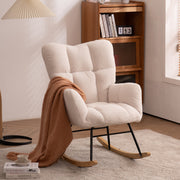 Mid Century Modern Teddy Fabric Tufted Upholstered Rocking Chair, Ivory White