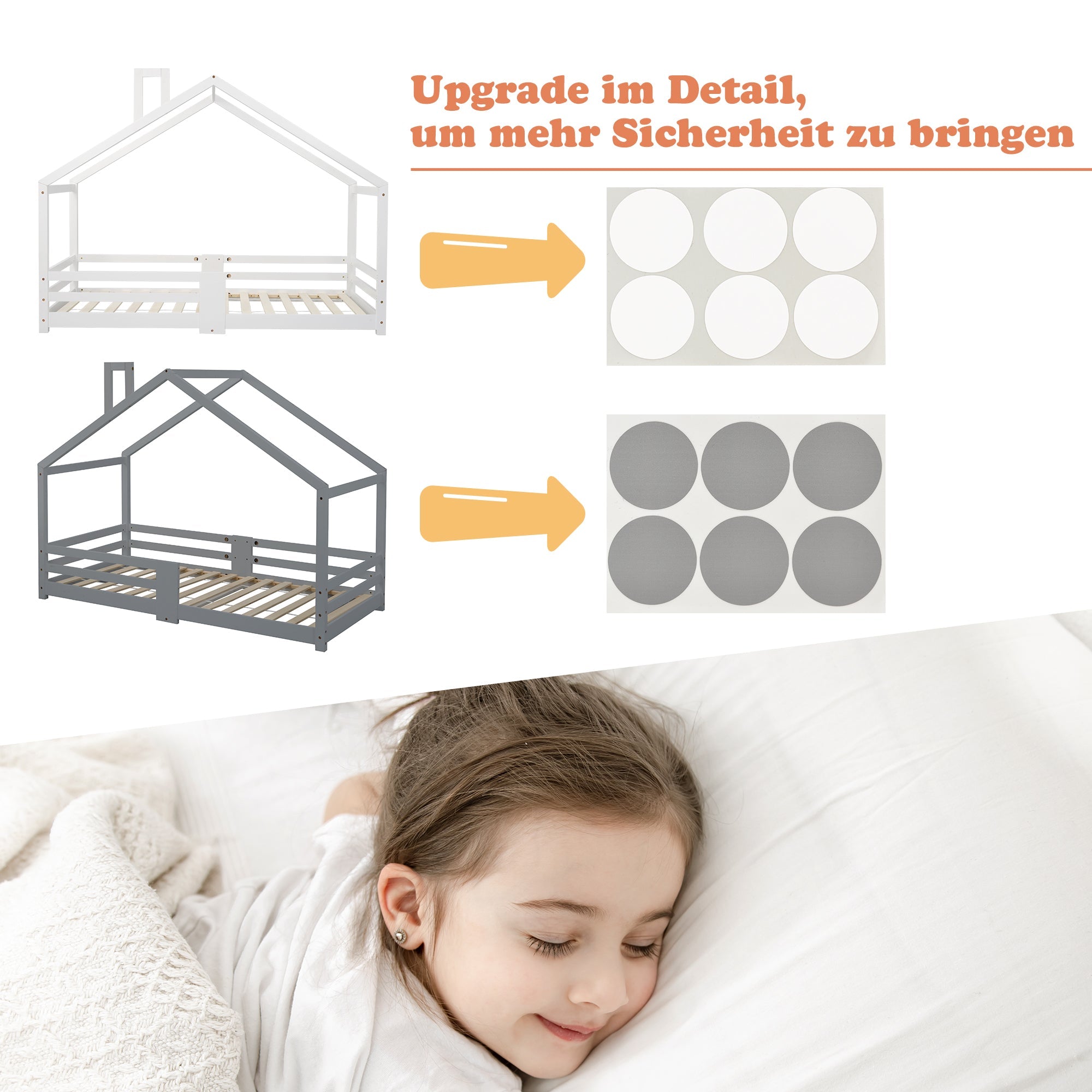Children's House Bed with Chimney & Fall Protection, Pine Wood, Grey