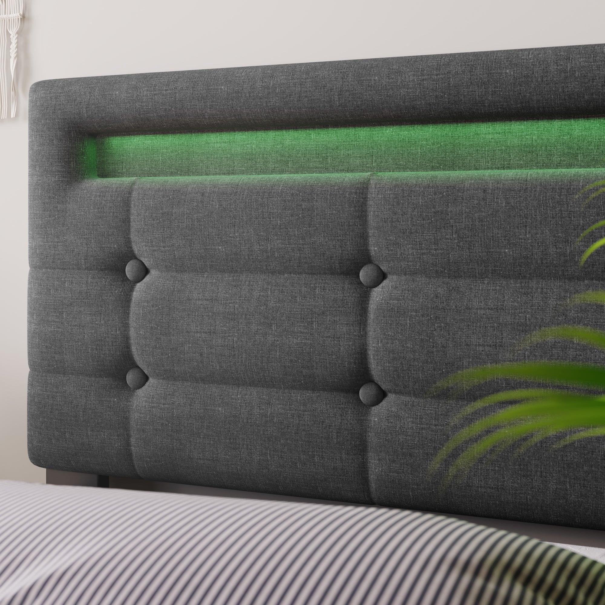 Bed Frame, 140x200cm, LED, 4 Drawers, Adjustable Headboard, Wooden Slats, Grey