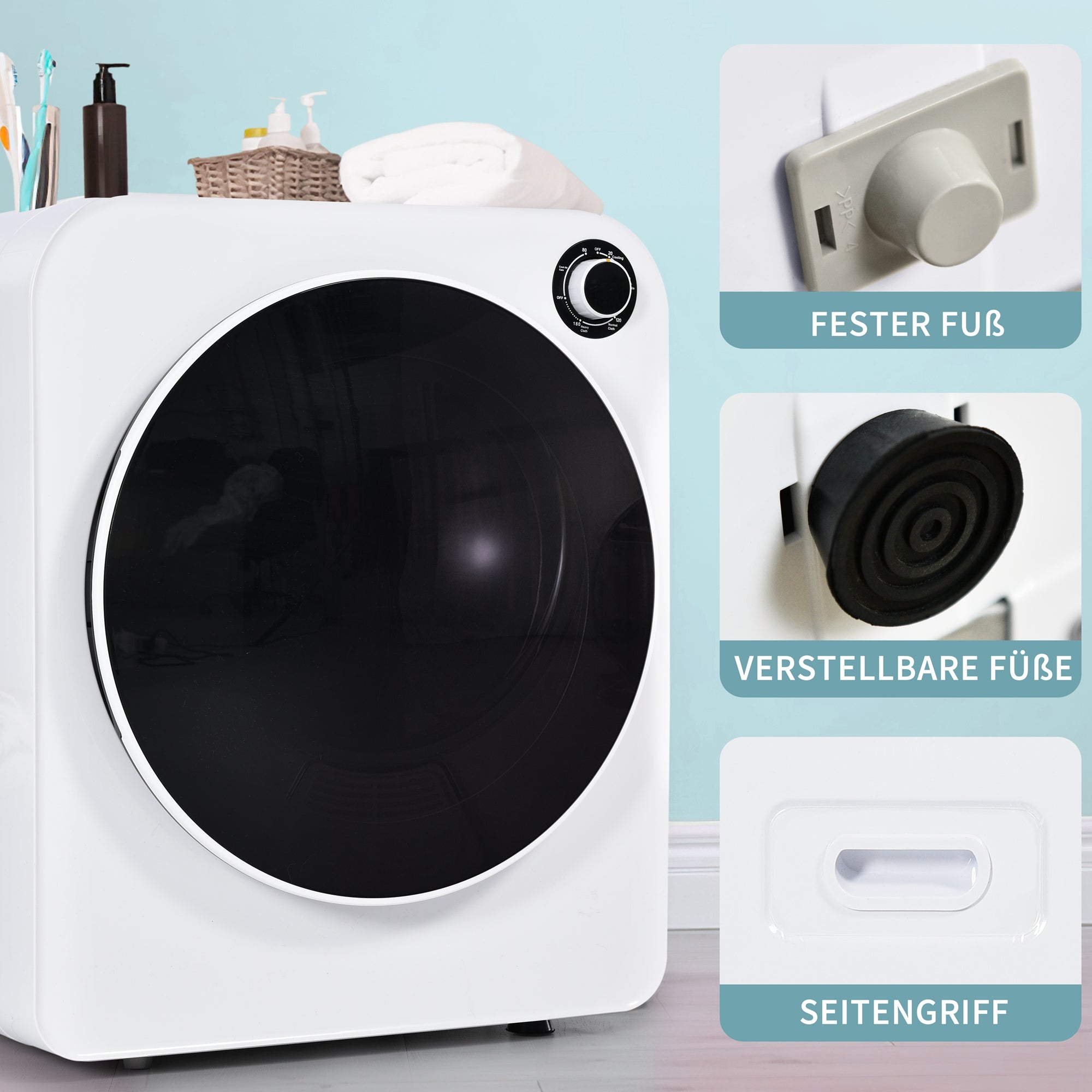 Vented Tumble Dryer, 3 kg, 830 W, Triple Filter, 5 Programs, Wall-Mountable, White Stainless Steel