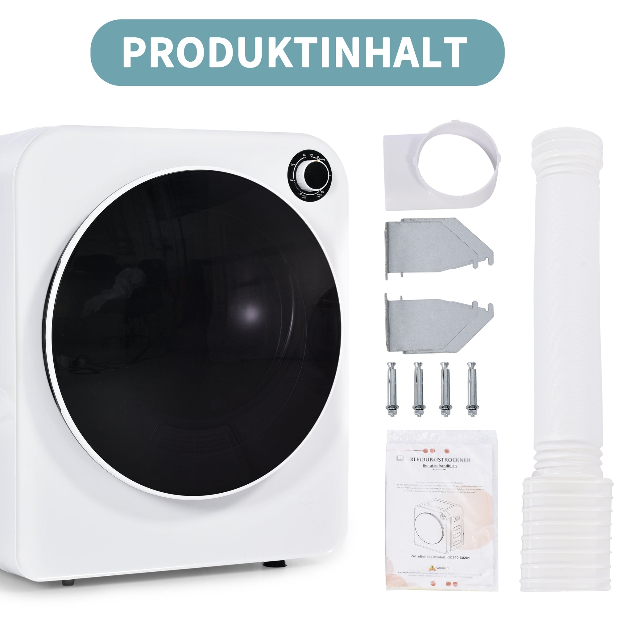 Vented Tumble Dryer, 3 kg, 830 W, Triple Filter, 5 Programs, Wall-Mountable, White Stainless Steel