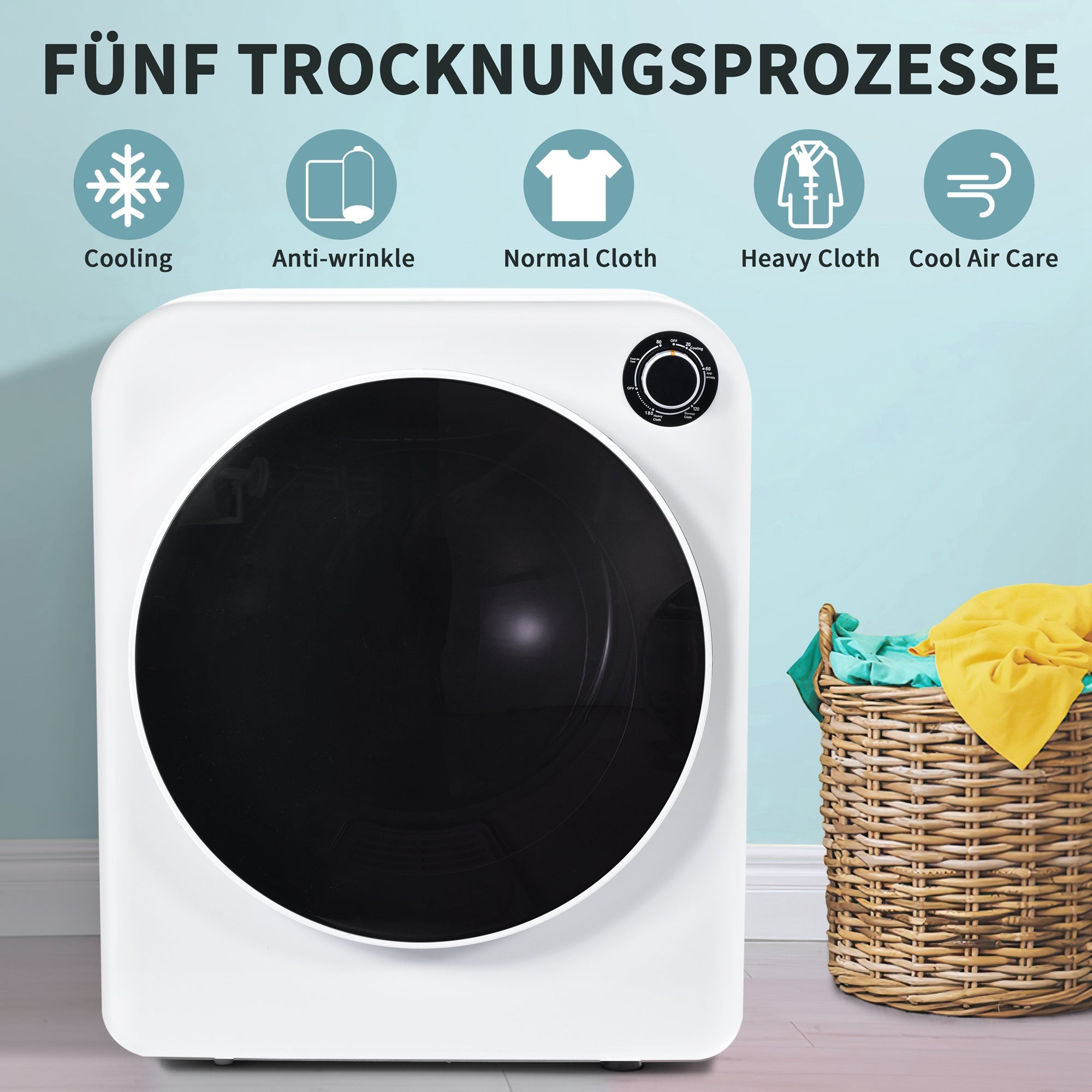 Vented Tumble Dryer, 3 kg, 830 W, Triple Filter, 5 Programs, Wall-Mountable, White Stainless Steel