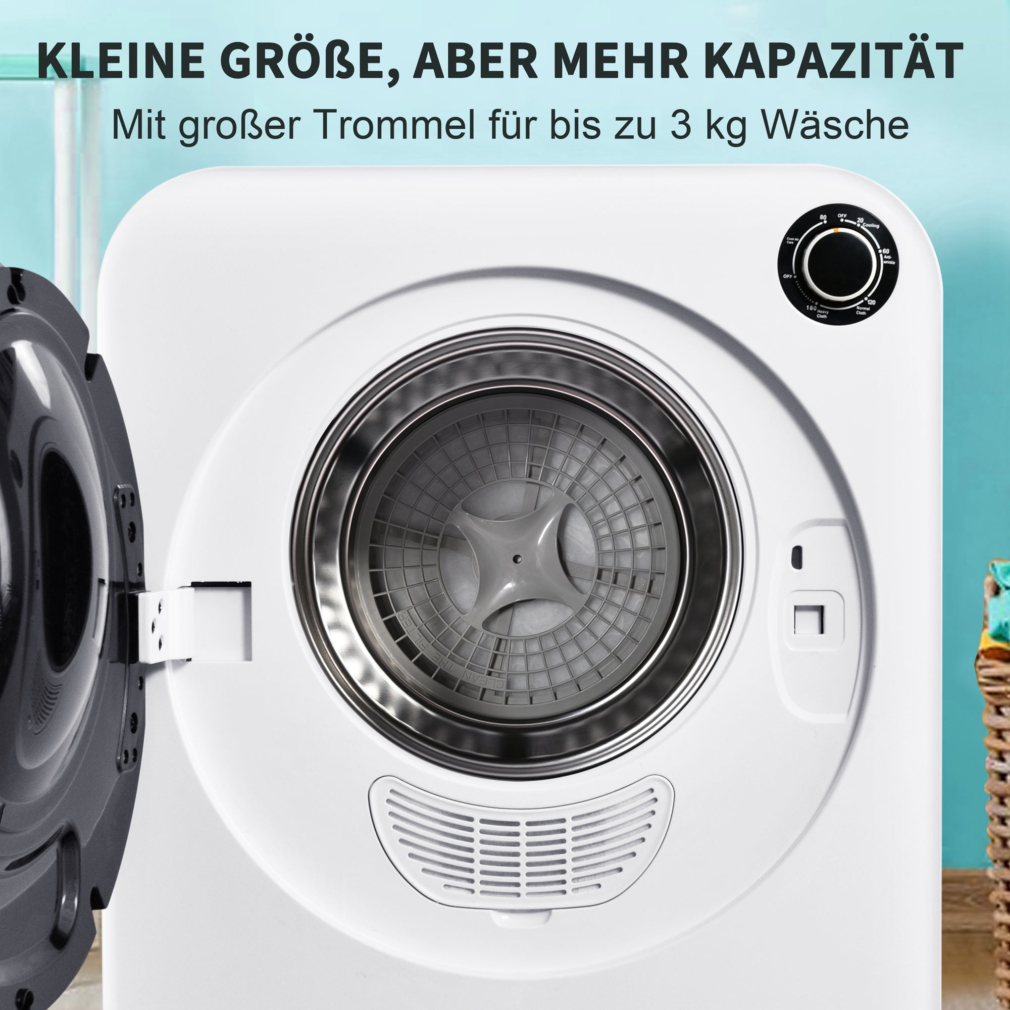 Vented Tumble Dryer, 3 kg, 830 W, Triple Filter, 5 Programs, Wall-Mountable, White Stainless Steel