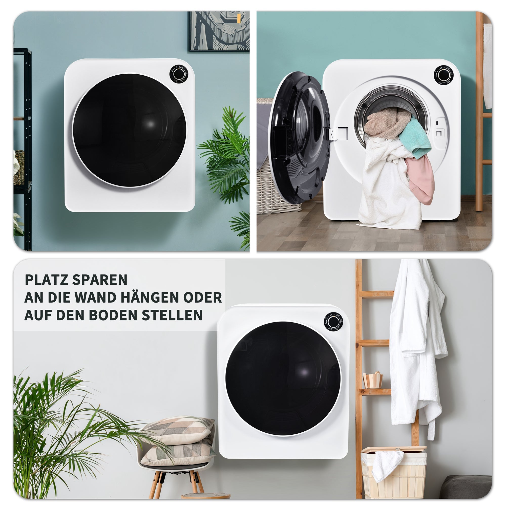 Vented Tumble Dryer, 3 kg, 830 W, Triple Filter, 5 Programs, Wall-Mountable, White Stainless Steel