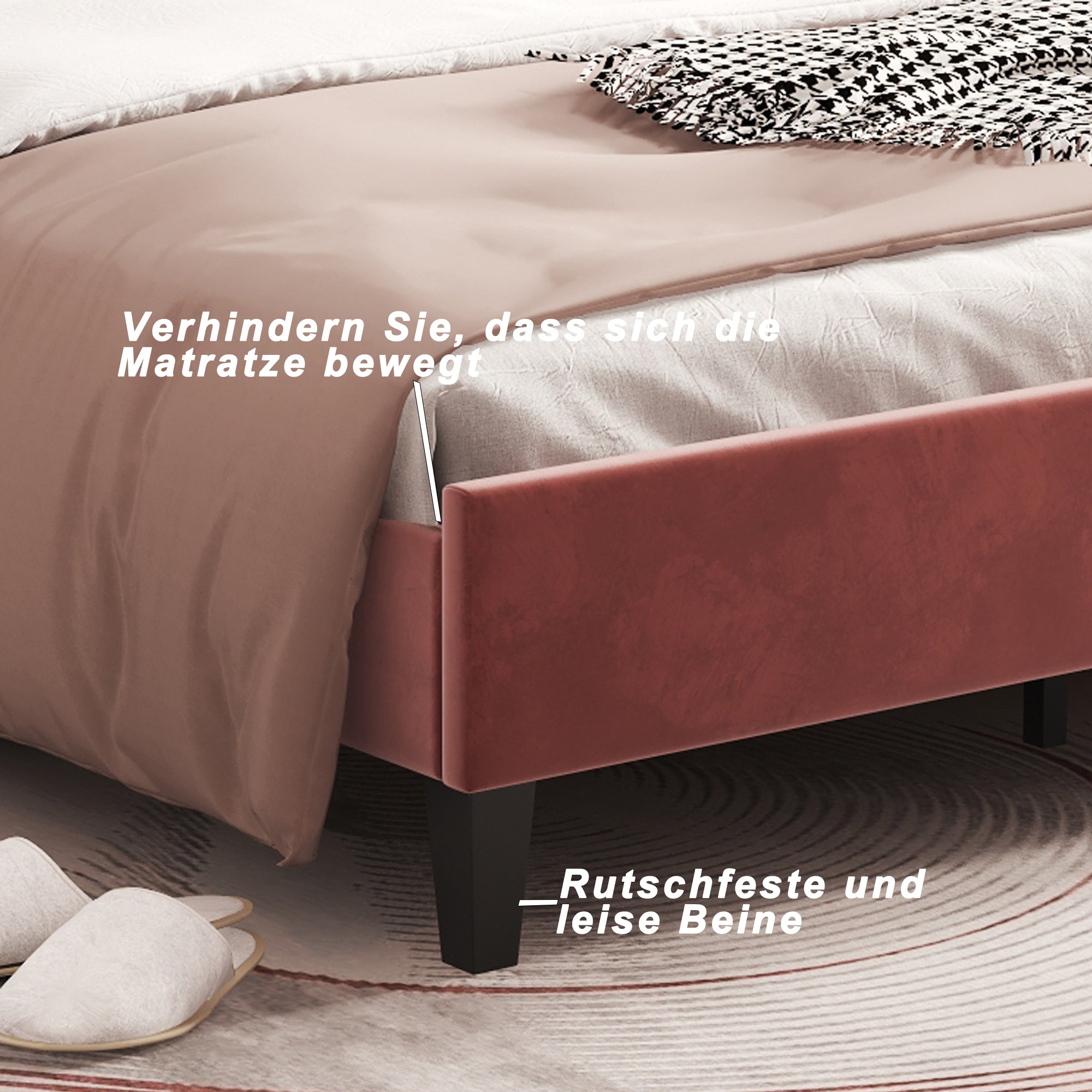 Upholstered Children's Bed 90 x 200 cm, Flower Headboard, Slatted Frame, Velvet Fabric, Bean Red