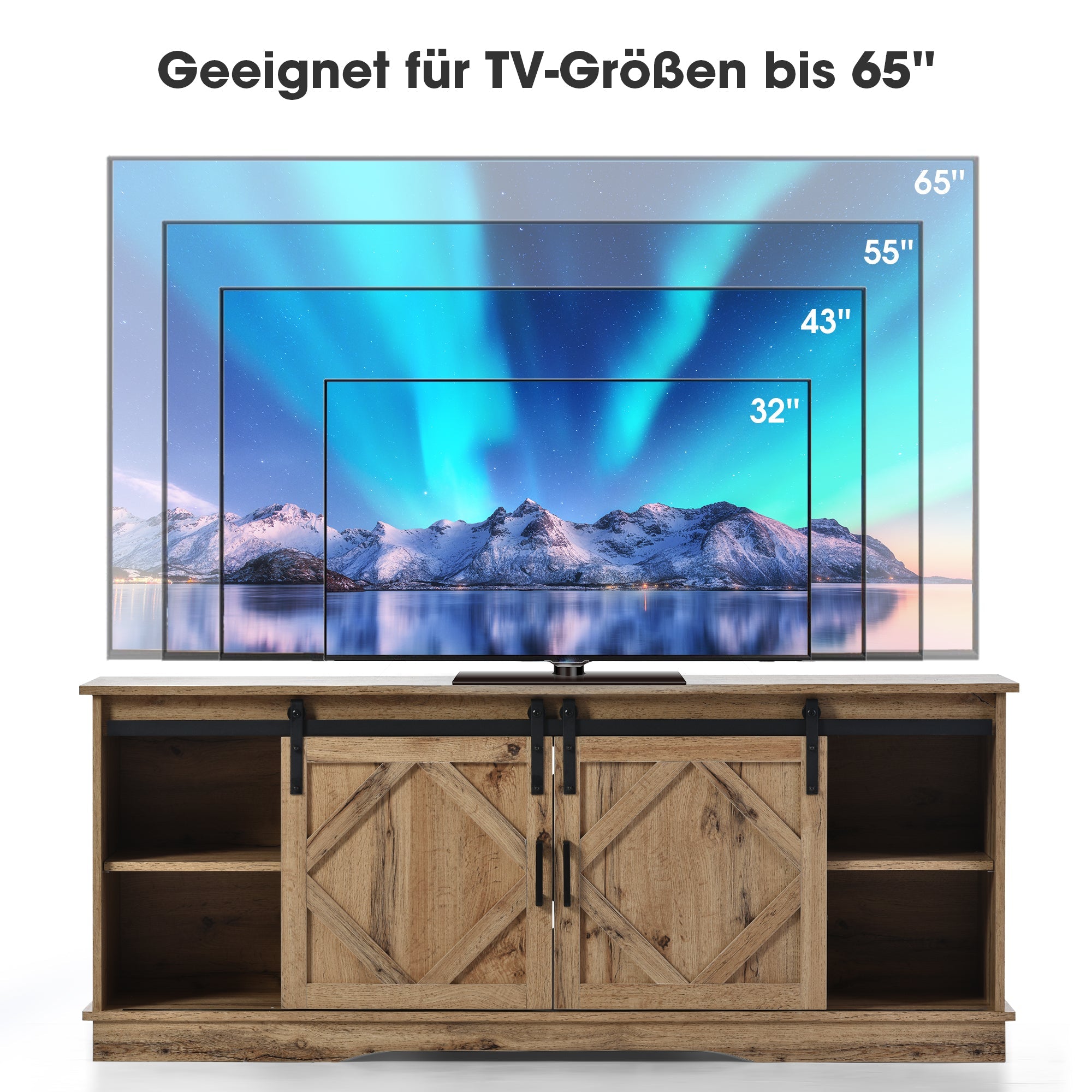 Large TV Cabinet/Stand, 2 Sliding Doors Adjustable Shelves, Vintage Brown
