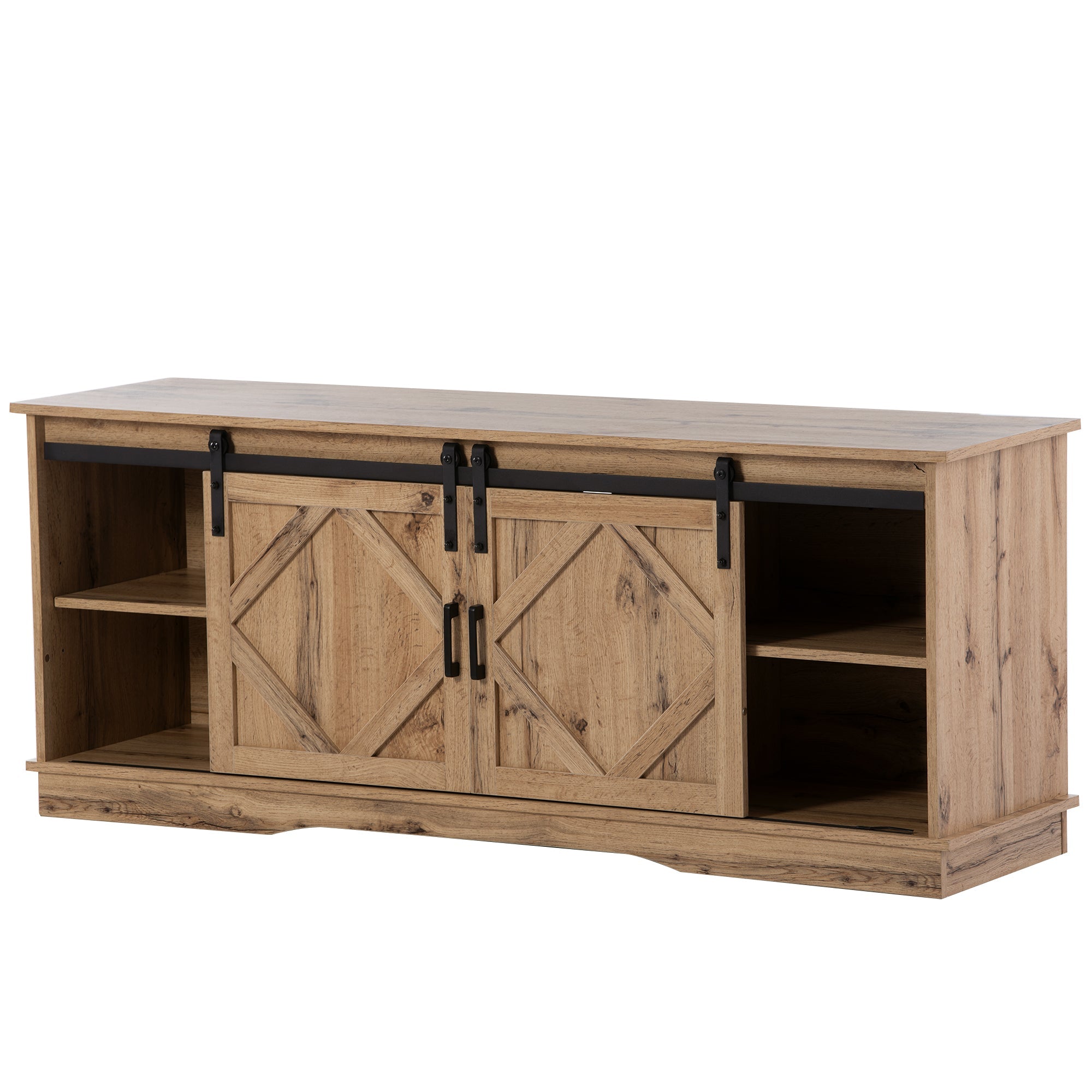 Large TV Cabinet/Stand, 2 Sliding Doors Adjustable Shelves, Vintage Brown