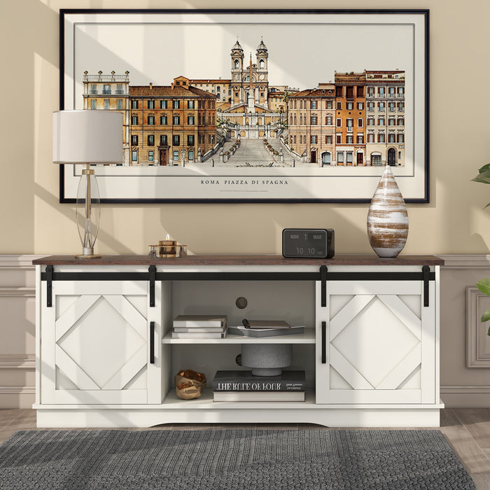 TV Cabinet 150x40x60cm 2 Sliding Doors Adjustable Shelves - Country Modern