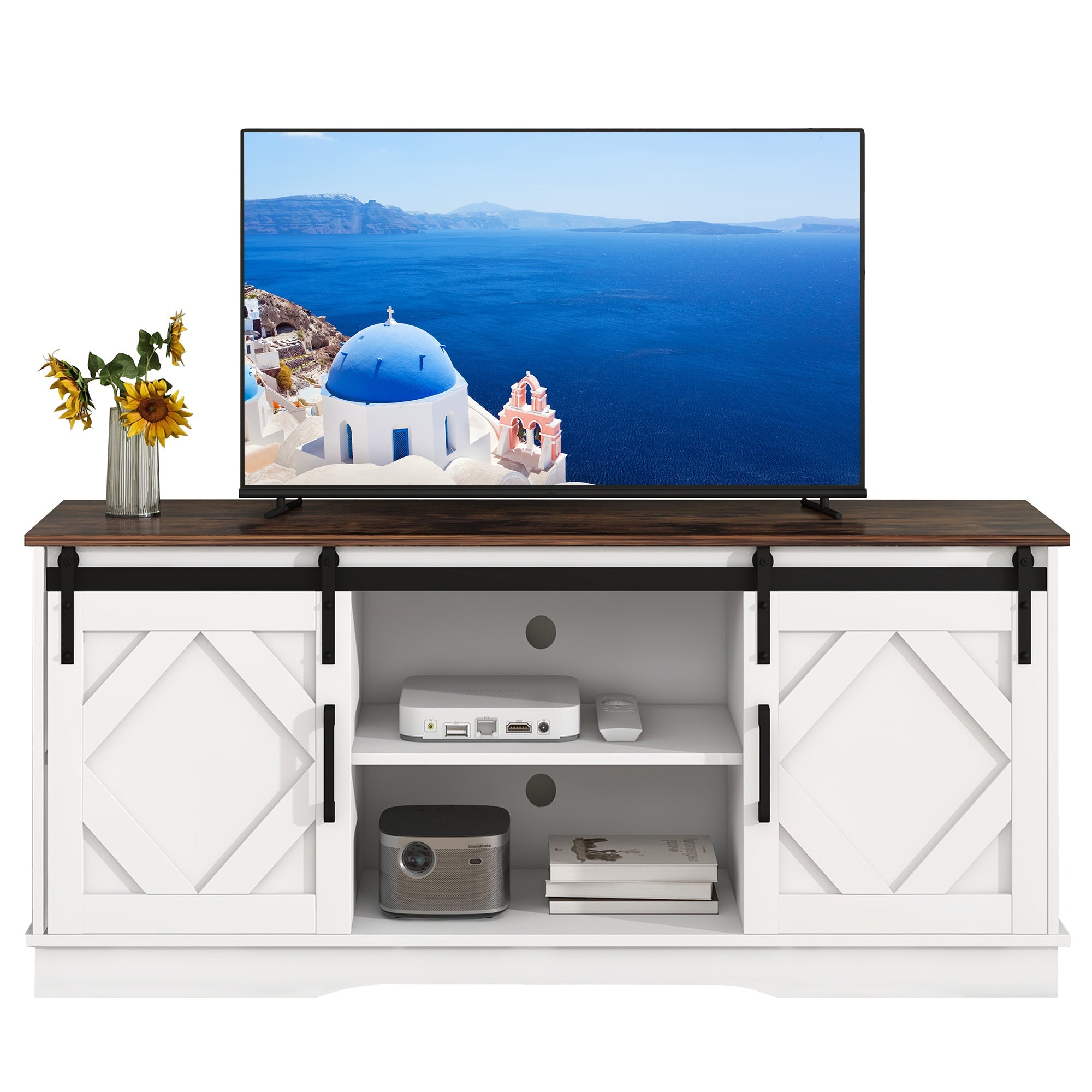 TV Cabinet 150x40x60cm 2 Sliding Doors Adjustable Shelves - Country Modern