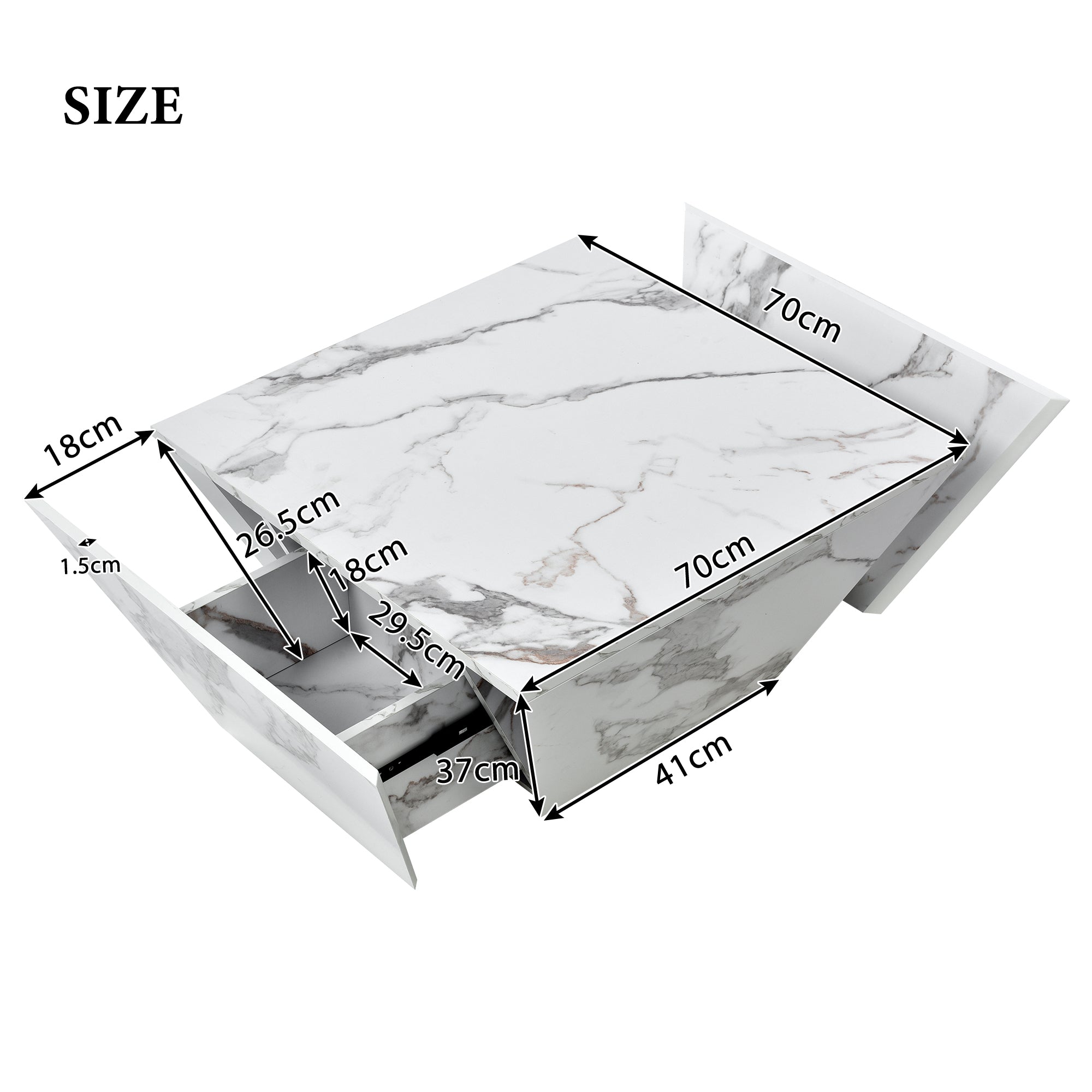 Modern Drum Coffee Table, Trapezoidal with Marble Veneer, White