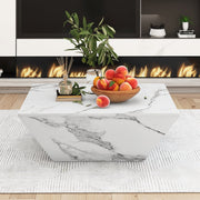 Modern Drum Coffee Table, Trapezoidal with Marble Veneer, White