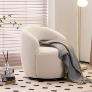 Teddy Fabric Swivel Accent Armchair Barrel Chair with Black Powder Coating Metal Ring, Ivory White
