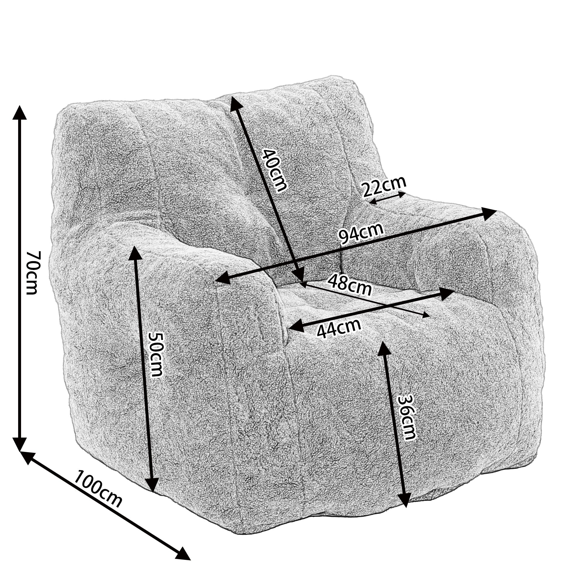 Soft Tufed Foam Bean Bag Chair with Teddy Fabric, Ivory White