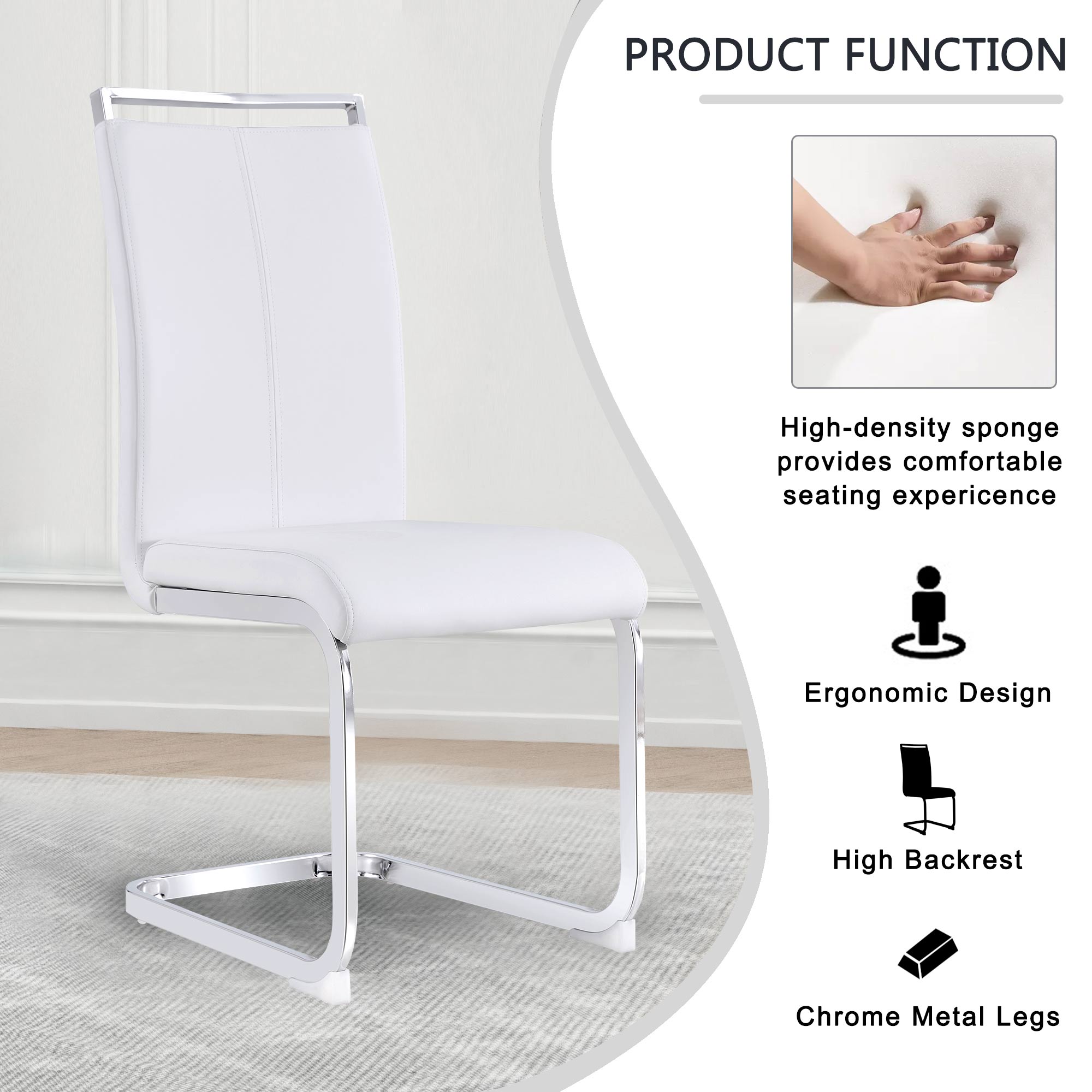 Cantilever Chair Set of 4 Chrome-Plated 120kg Faux Leather White