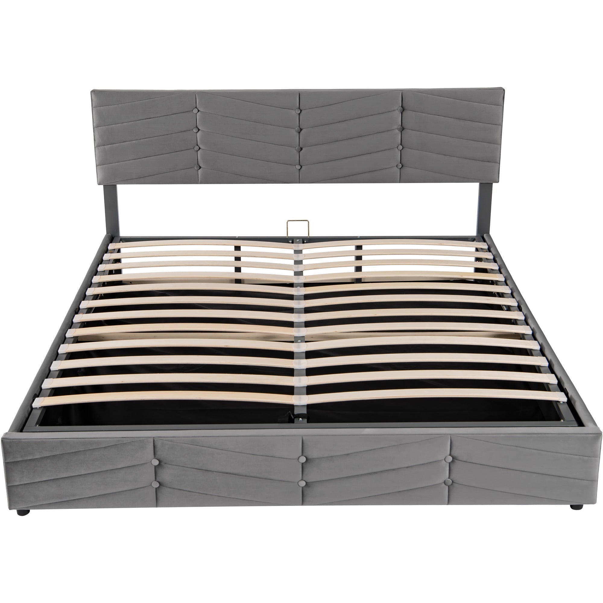 Upholstered Double Bed 160x200cm Hydraulic Lift Striped Height-Adjustable Headboard Velvet Grey