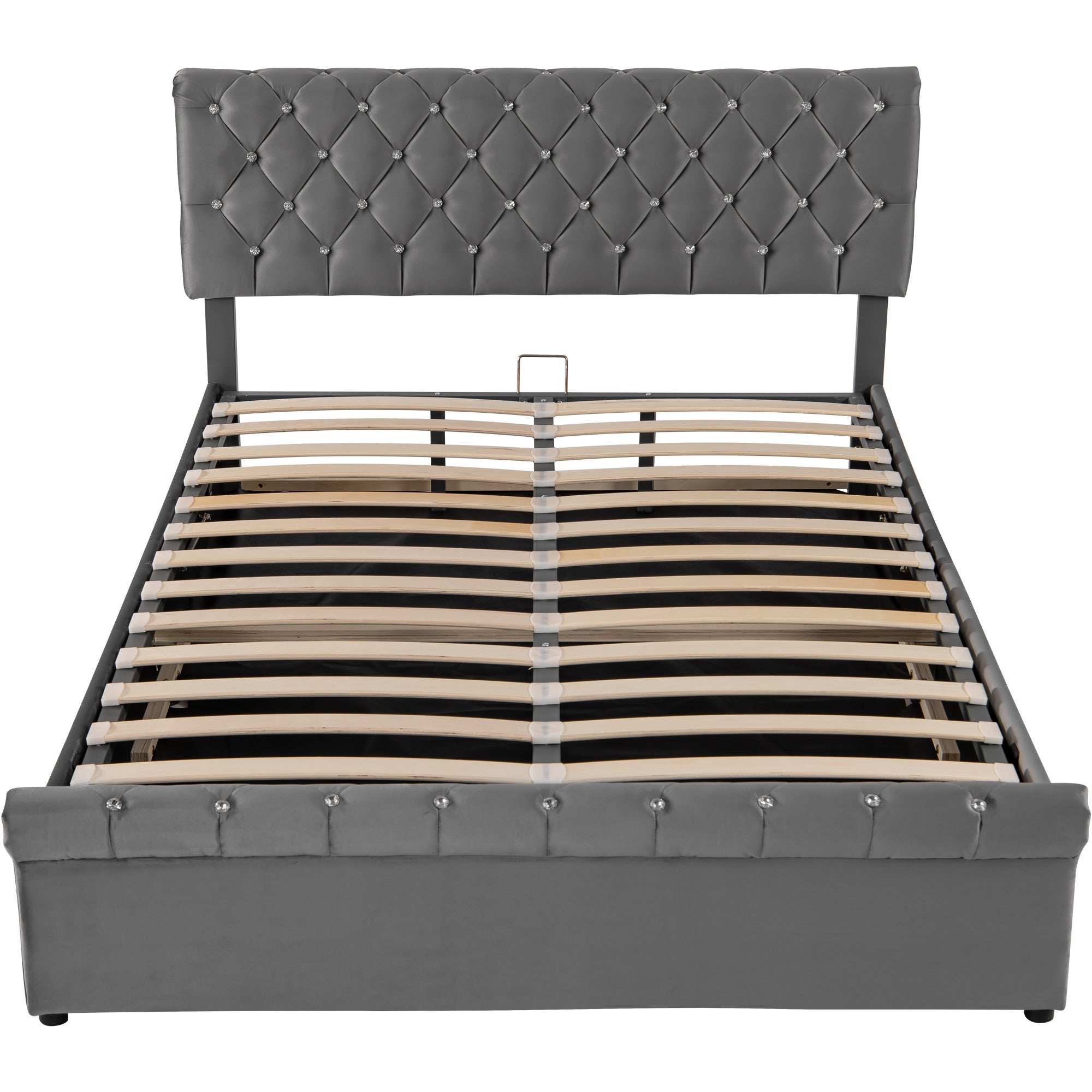 Upholstered Double Bed with Hydraulic Storage and Height-Adjustable Headboard, 140x200cm, Grey Velvet