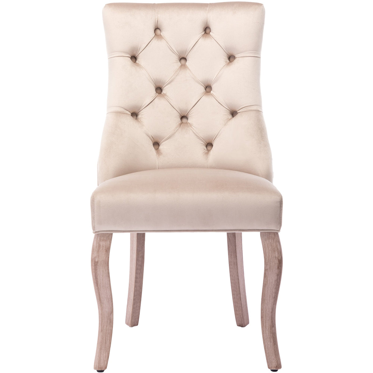 Dining Chair Set of 2 High Back Button Tufting Solid Wood Frame Beige Velvet