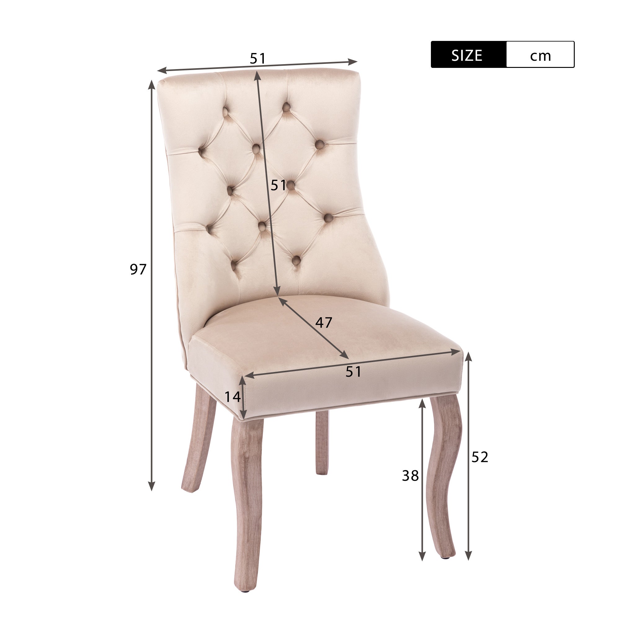 Dining Chair Set of 4 High Back Button Tufting Beige Velvet