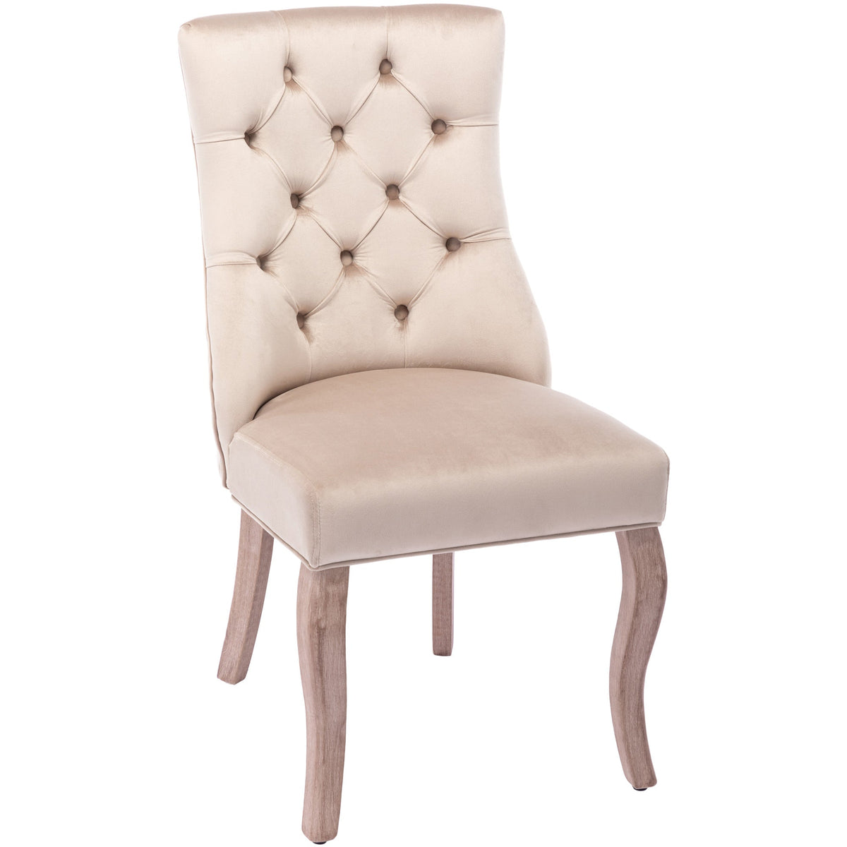 Dining Chair Set of 4 High Back Button Tufting Beige Velvet