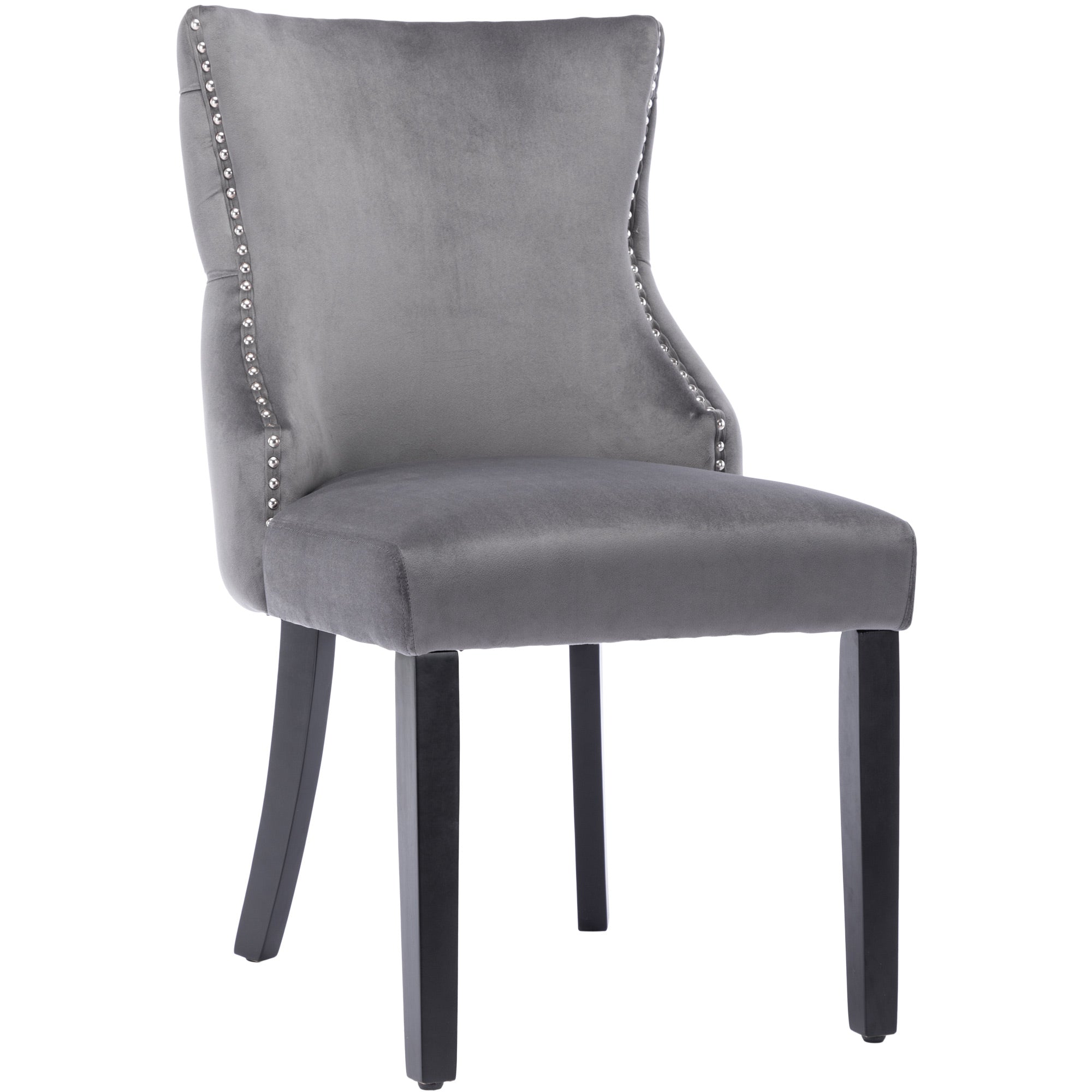 Dining Chair Set of 6 Velvet Button Tufting Solid Wood Frame Grey
