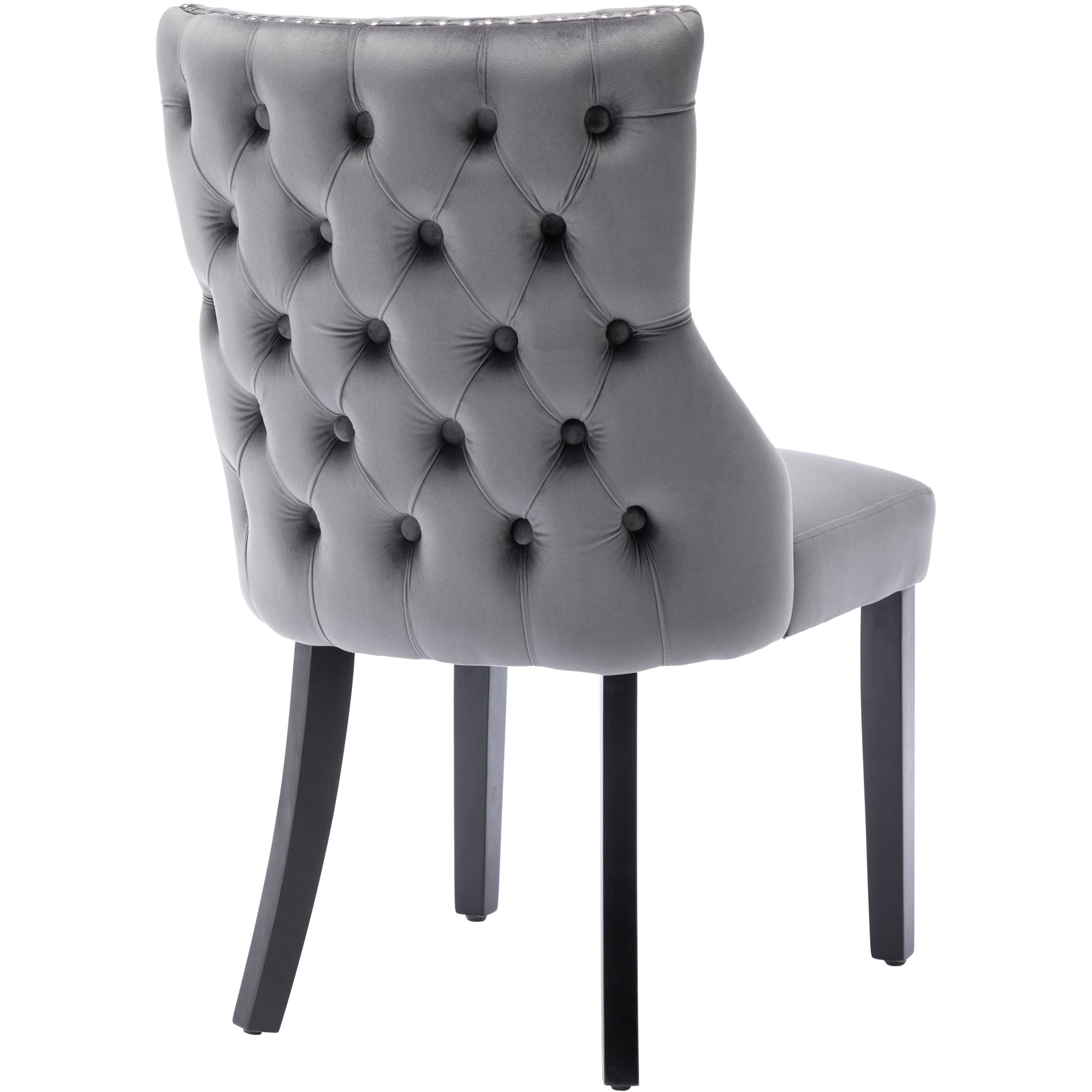 Dining Chair Set of 6 Velvet Button Tufting Solid Wood Frame Grey