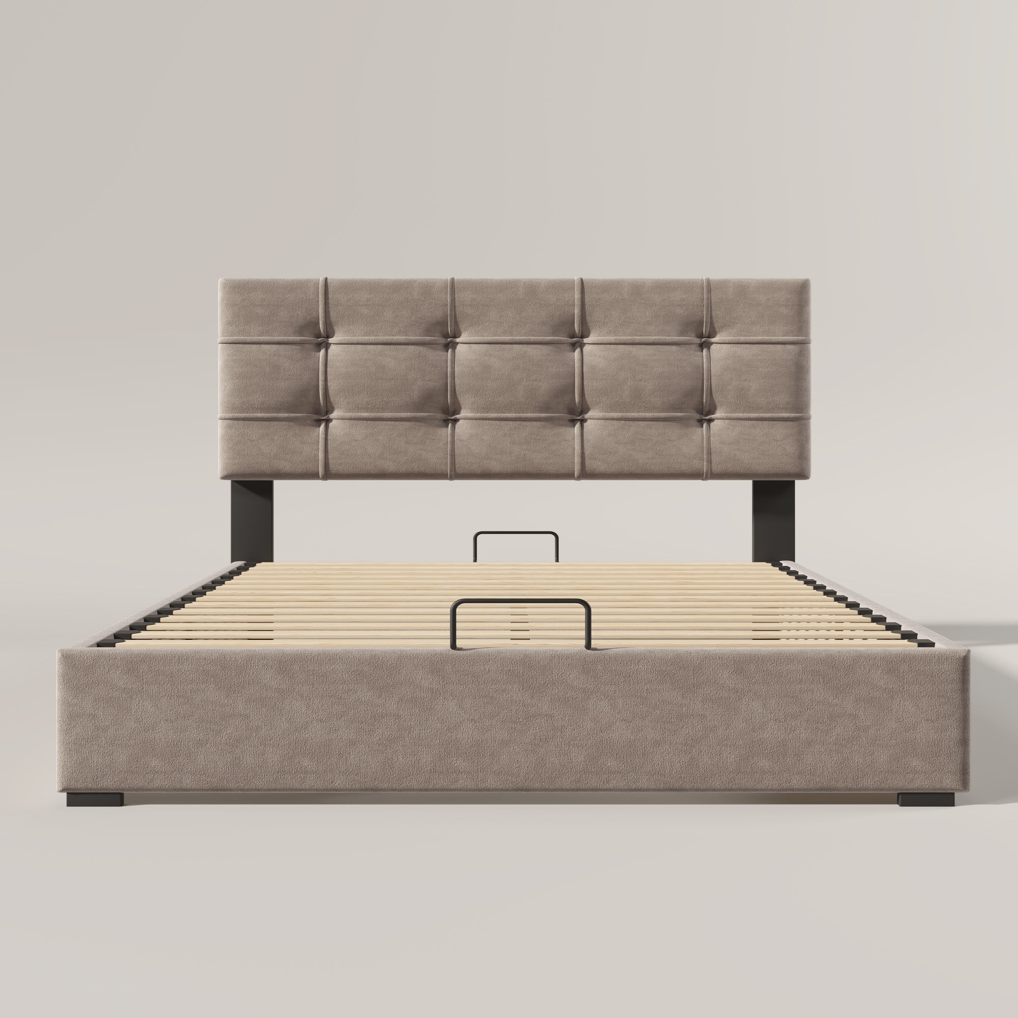 Hydraulic Double Upholstered Bed 140x200cm, Adjustable Headboard, Storage, Light Grey Velvet
