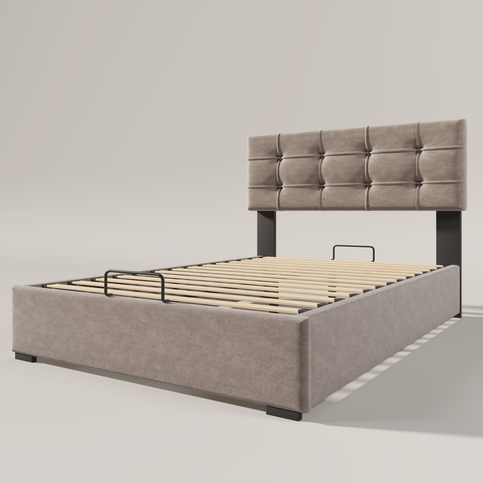 Upholstered Bed 90x200cm, Adjustable Headboard, Velvet, Light Grey