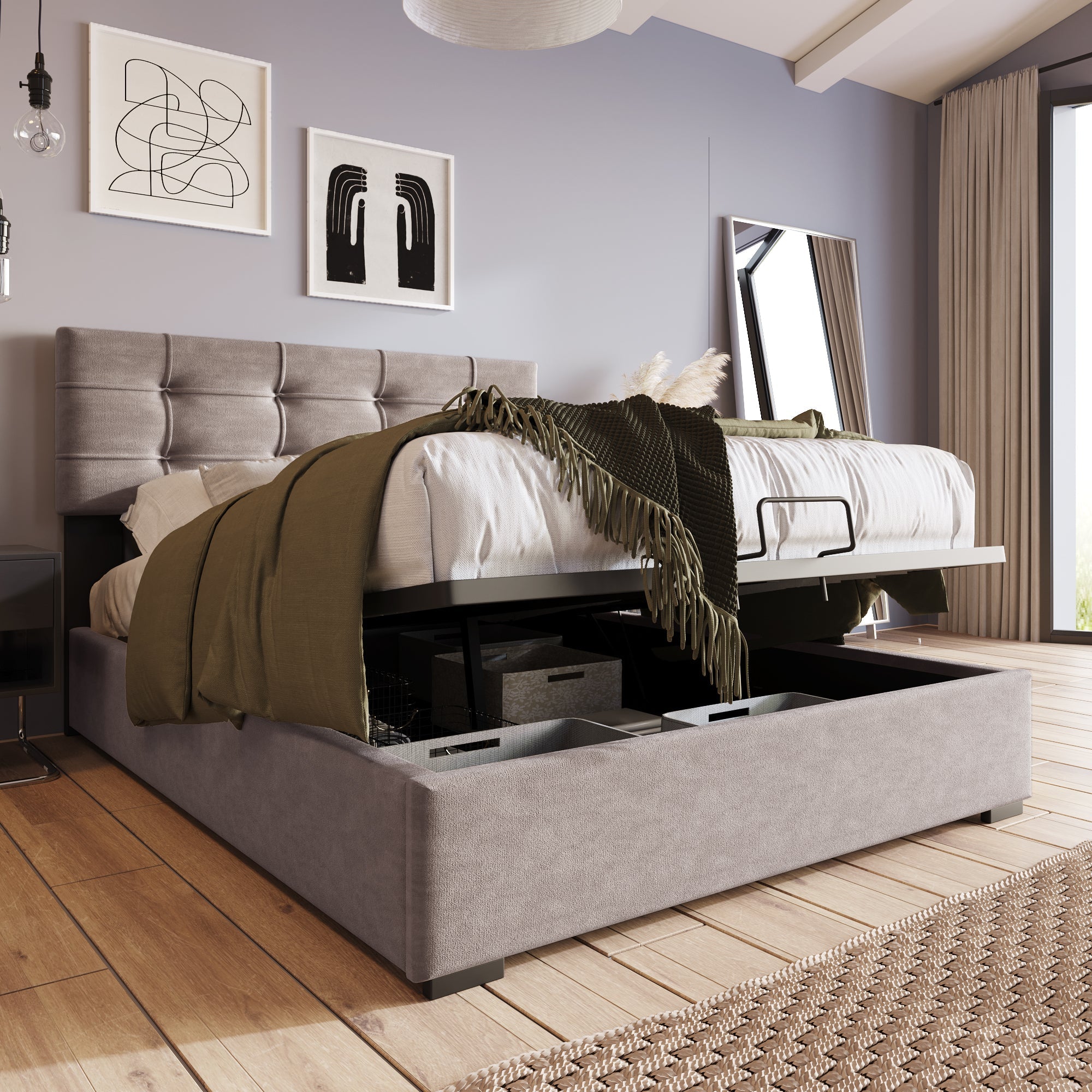 Upholstered Bed 90x200cm, Adjustable Headboard, Velvet, Light Grey