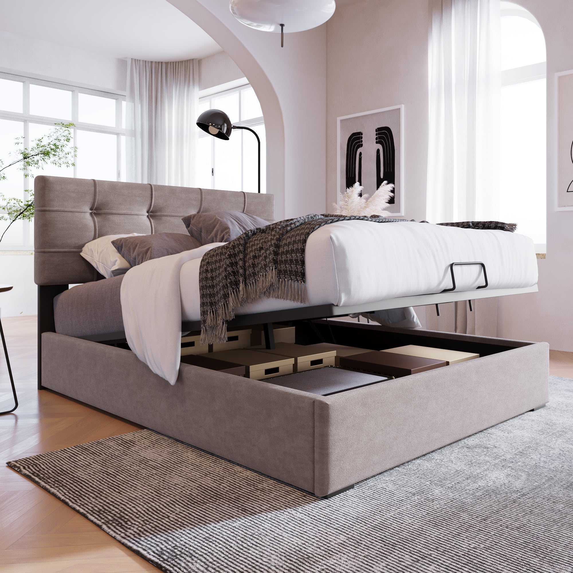 Upholstered Bed 90x200cm, Adjustable Headboard, Velvet, Light Grey