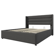 Bed, Hydraulic Storage Upholstered Headboard, Gray/Beige