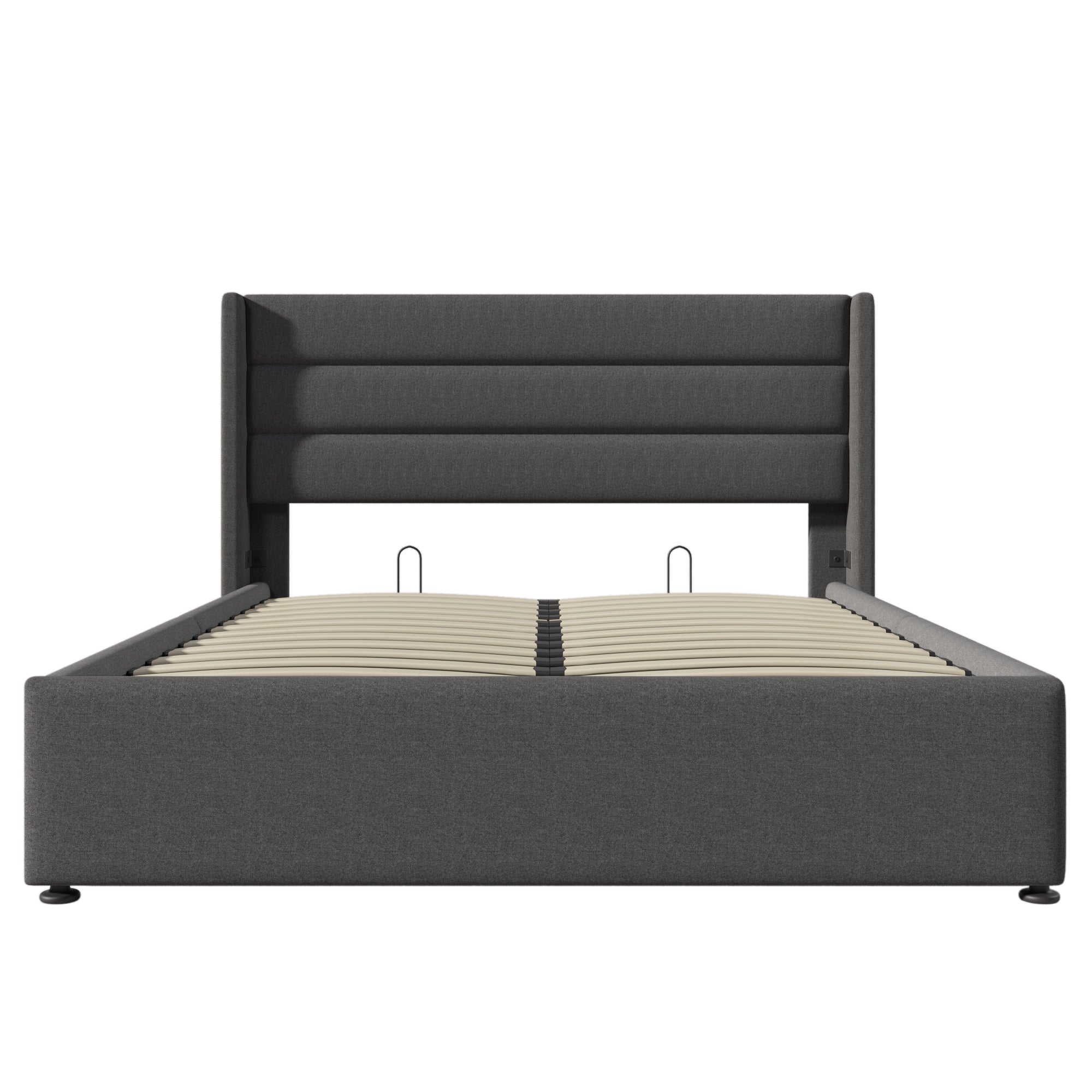 Storage Bed, Hydraulic Double 160x200cm with Mattress & Slatted Frame, Grey Linen